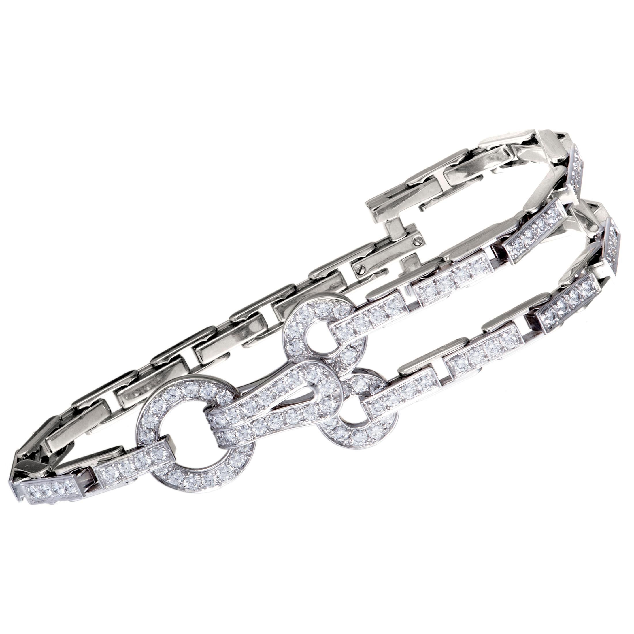 Cartier Agrafe Full Diamond Pave White Gold Clasp Bracelet