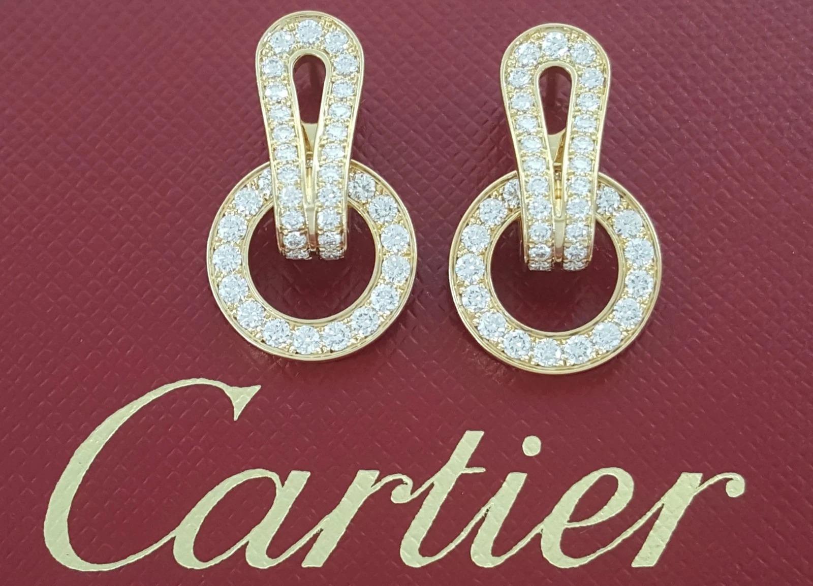 da uomo o donna Orecchini di diamanti Cartier Agrafe Pavé in oro giallo 18 carati - 1,24 carati in vendita