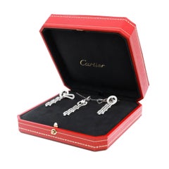 Cartier Agrafe Paved Diamond Earrings & Pendant Necklace Set 18K White Gold