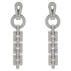 Cartier Agrafe Paved Diamond Long Drop Earrings 18K White Gold 2.77Ctw