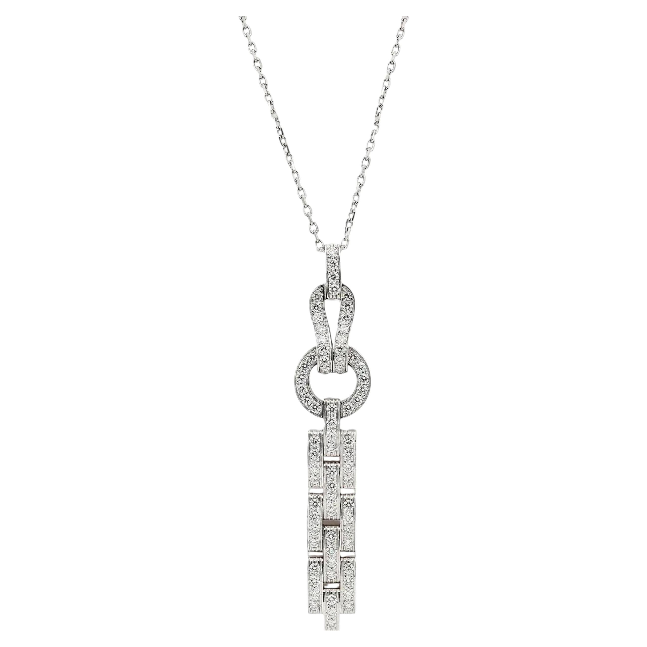 Cartier Agrafe Paved Diamond Anhänger Halskette 18K Weißgold 1,48Ctw