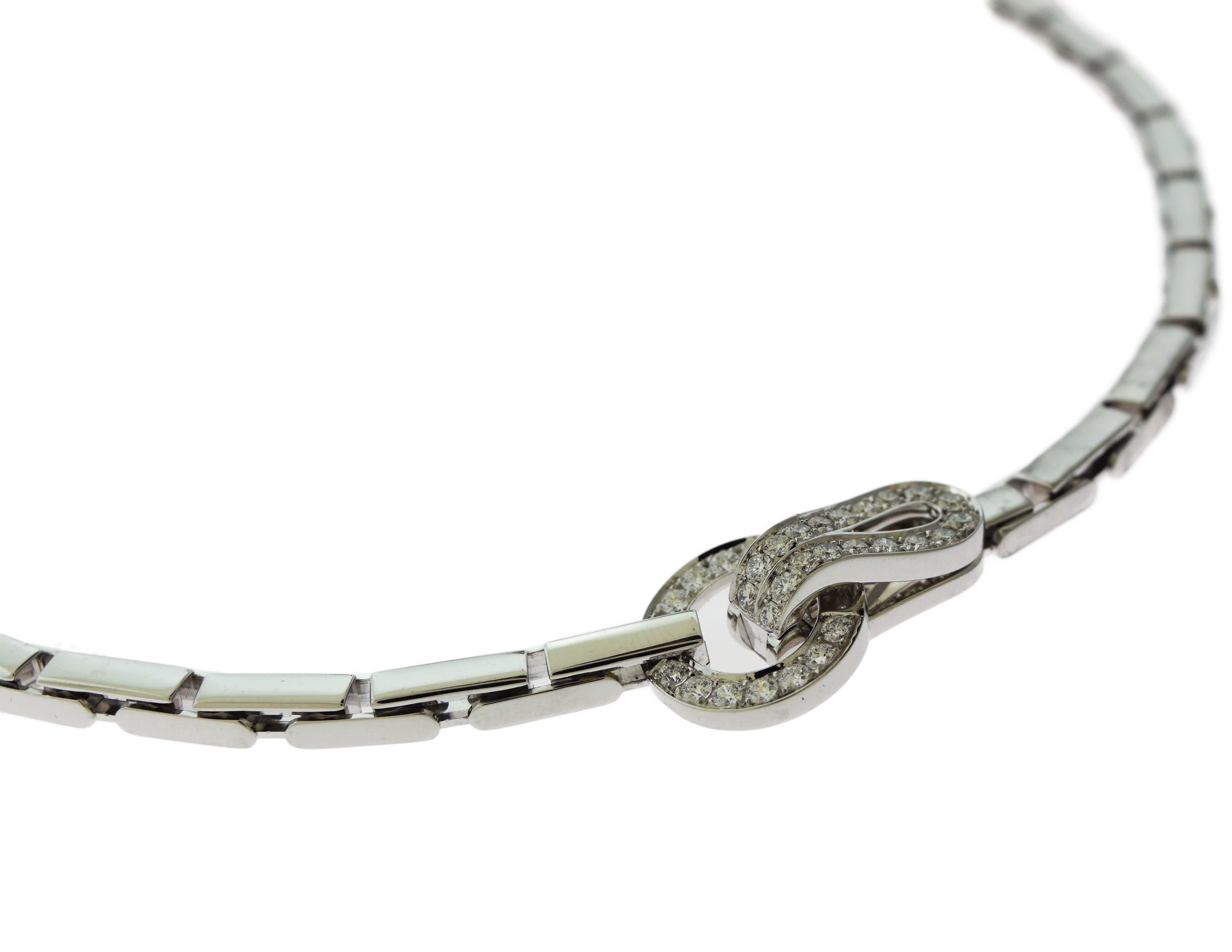 Art Deco Cartier Agrafe Staple Necklace in 18 Karat White Gold and Diamonds