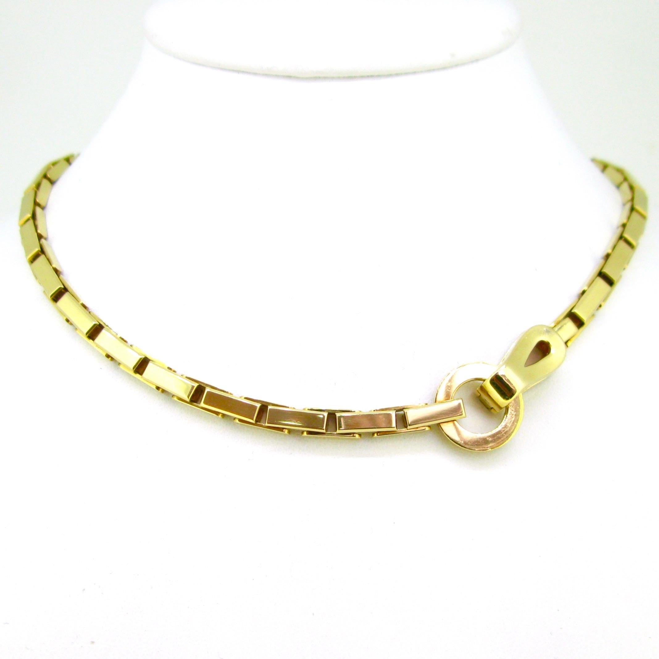 This vintage necklace is from the Agrafe collection, made by Cartier. The hook shape clasp looks like an “Agrafe” as it means in French a clasp / a hook. The gold is smooth and shiny, very confortable to wear. The clasp is signed Cartier and
