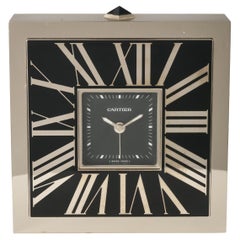 Cartier Alarm Clock Desk Mantle Limited Edition Art Deco Steel Enamel 2747