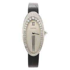 Cartier Alcyone Quartz Watch White Gold and Crocodile with Diamond Bezel 20
