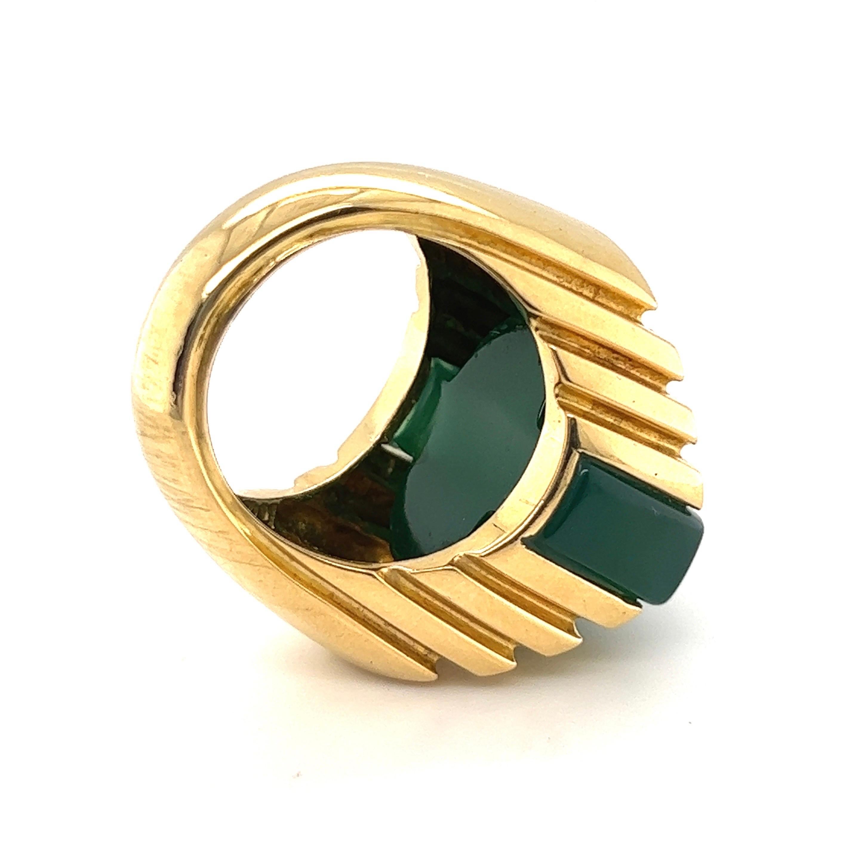 Cartier Aldo Cipullo 18 Karat Yellow Gold and Green Agate Cocktail Ring, 1971 In Good Condition In Zurich, CH