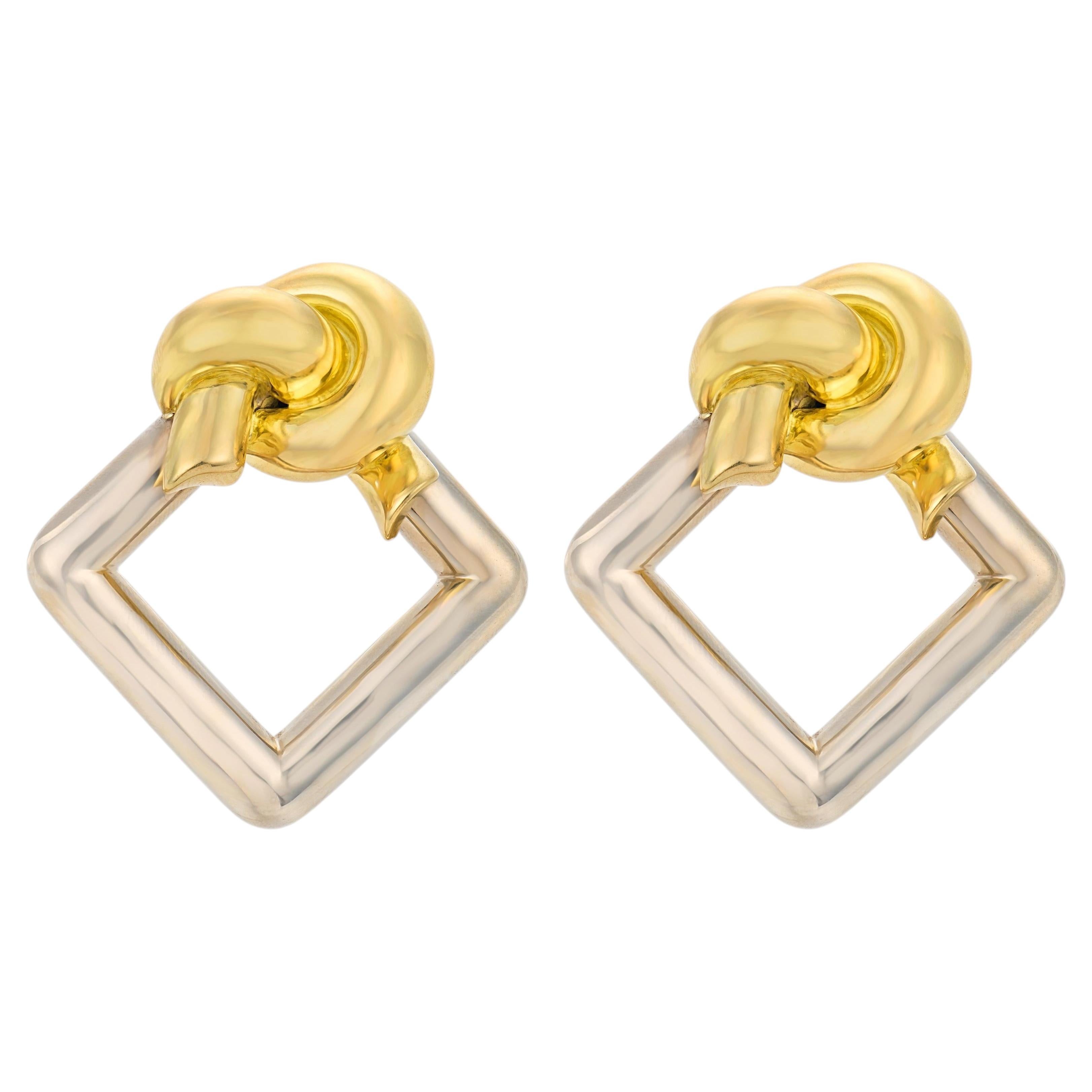 Orecchini a forma di fiocco Cartier Aldo Cipullo in oro giallo e bianco 18k in vendita