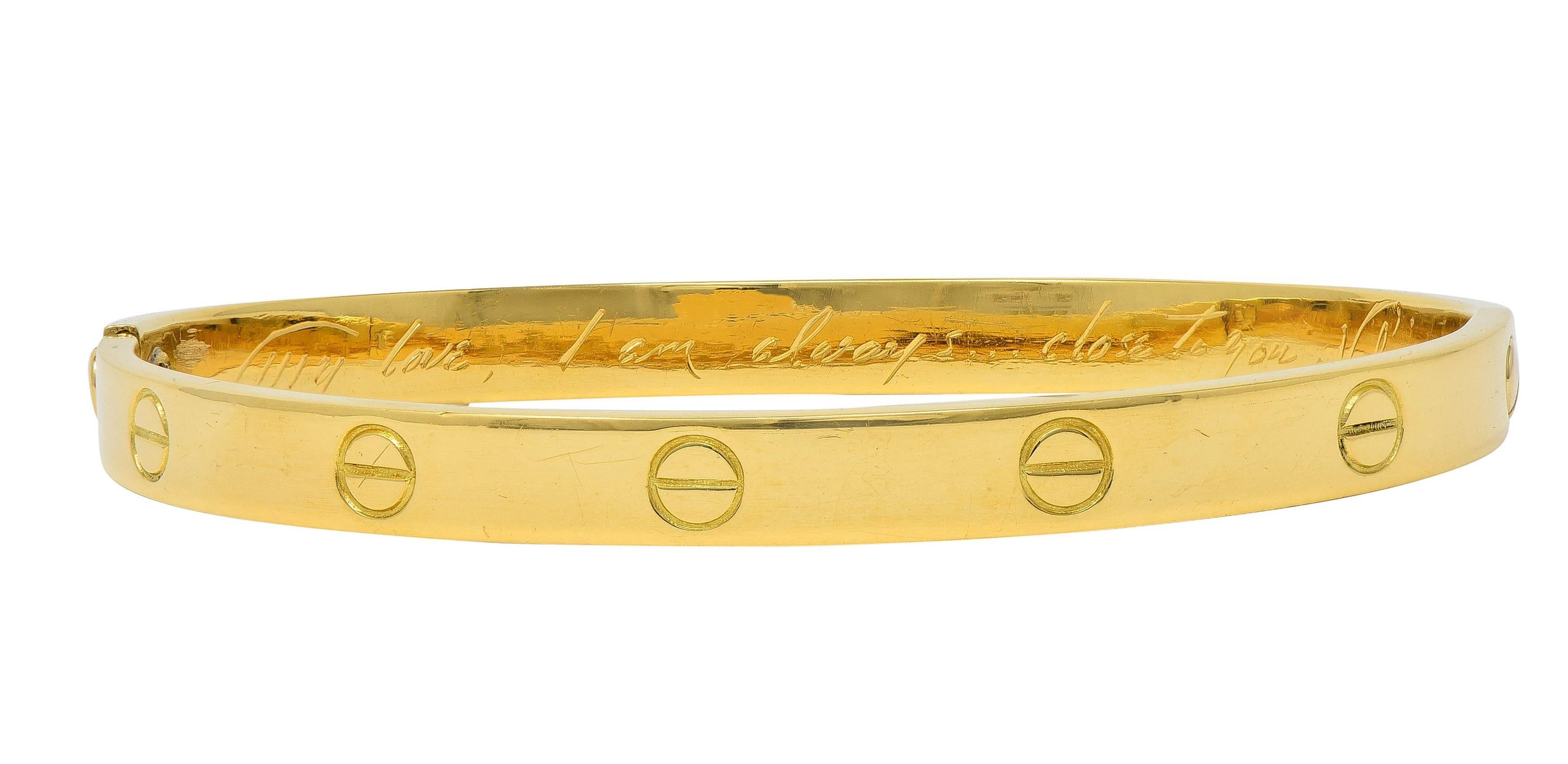 Cartier Aldo Cipullo 1970 18 Karat Yellow Gold Vintage Love Bangle Bracelet In Excellent Condition For Sale In Philadelphia, PA