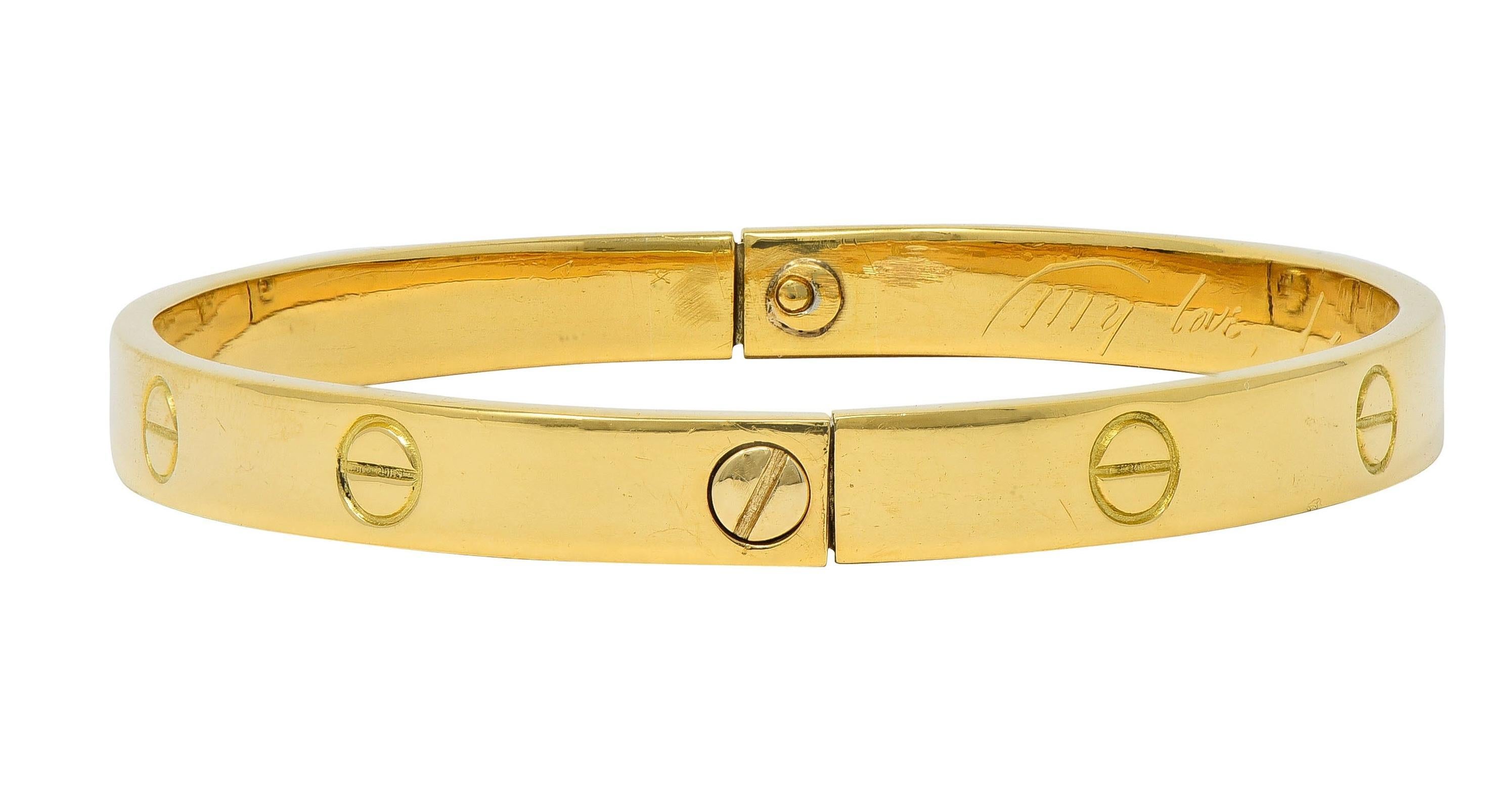 Cartier Aldo Cipullo 1970 18 Karat Yellow Gold Vintage Love Bangle Bracelet For Sale 3