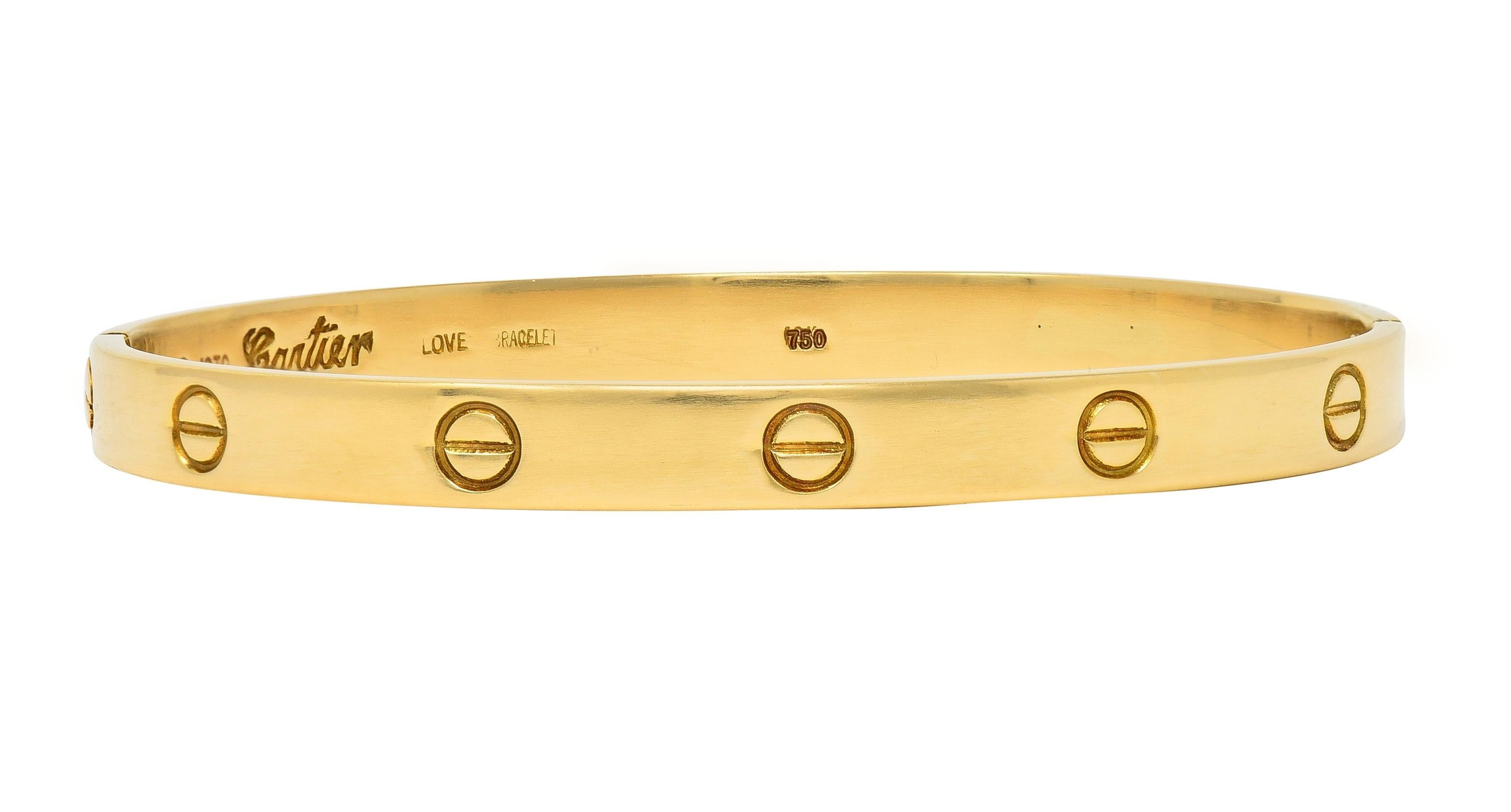 Cartier Aldo Cipullo 1970s 18 Karat Yellow Gold Love Bangle Bracelet For Sale 1