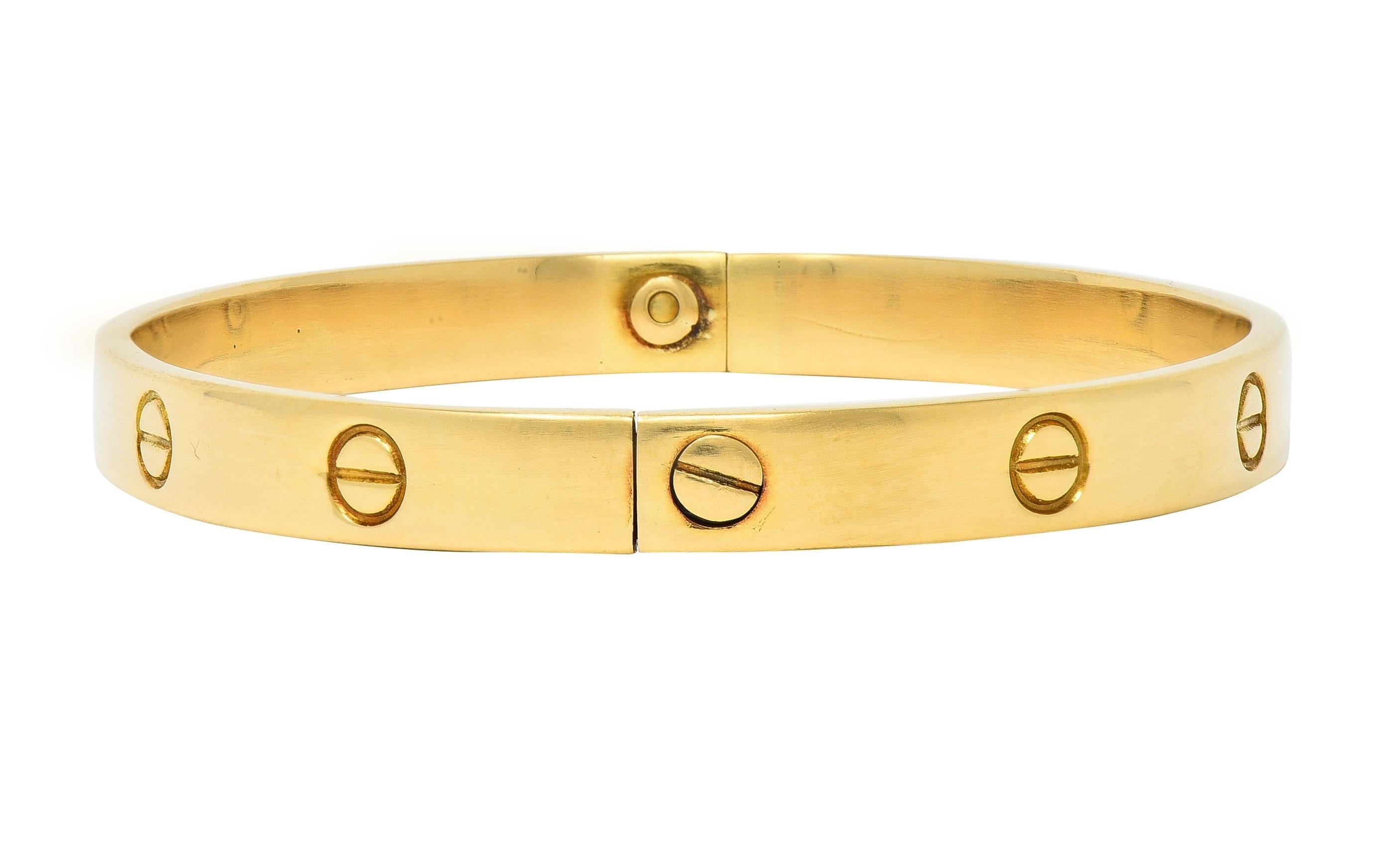 Cartier Aldo Cipullo 1970s 18 Karat Yellow Gold Love Bangle Bracelet For Sale 2