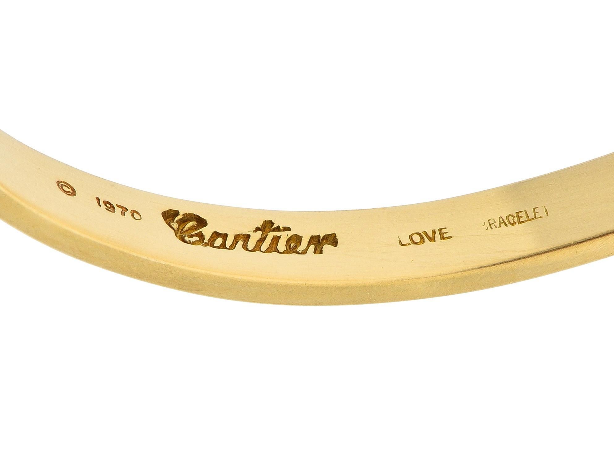 Cartier Aldo Cipullo 1970s 18 Karat Yellow Gold Love Bangle Bracelet For Sale 3