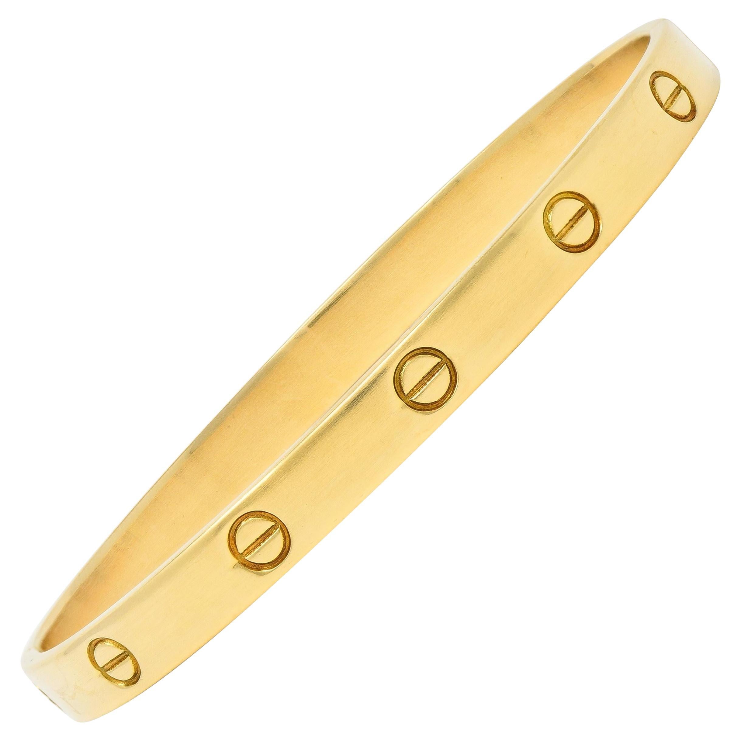 Cartier Aldo Cipullo 1970s 18 Karat Yellow Gold Love Bangle Bracelet For Sale