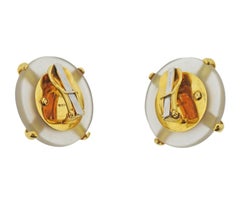 Cartier Aldo Cipullo 1970s Frosted Crystal Lapis Gold Earrings