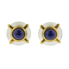 Vintage Cartier Aldo Cipullo 1970s Frosted Crystal Lapis Gold Earrings