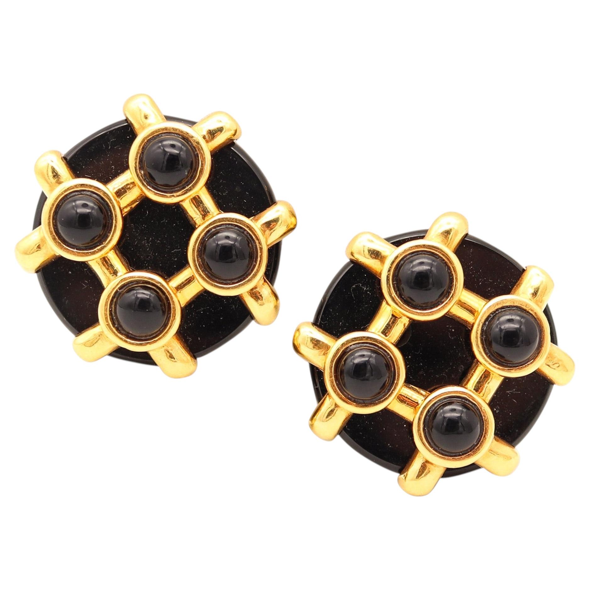CARTIER Aldo Cipullo 1973 Vintage Geometric Earrings In 18Kt Gold With Onyxes
