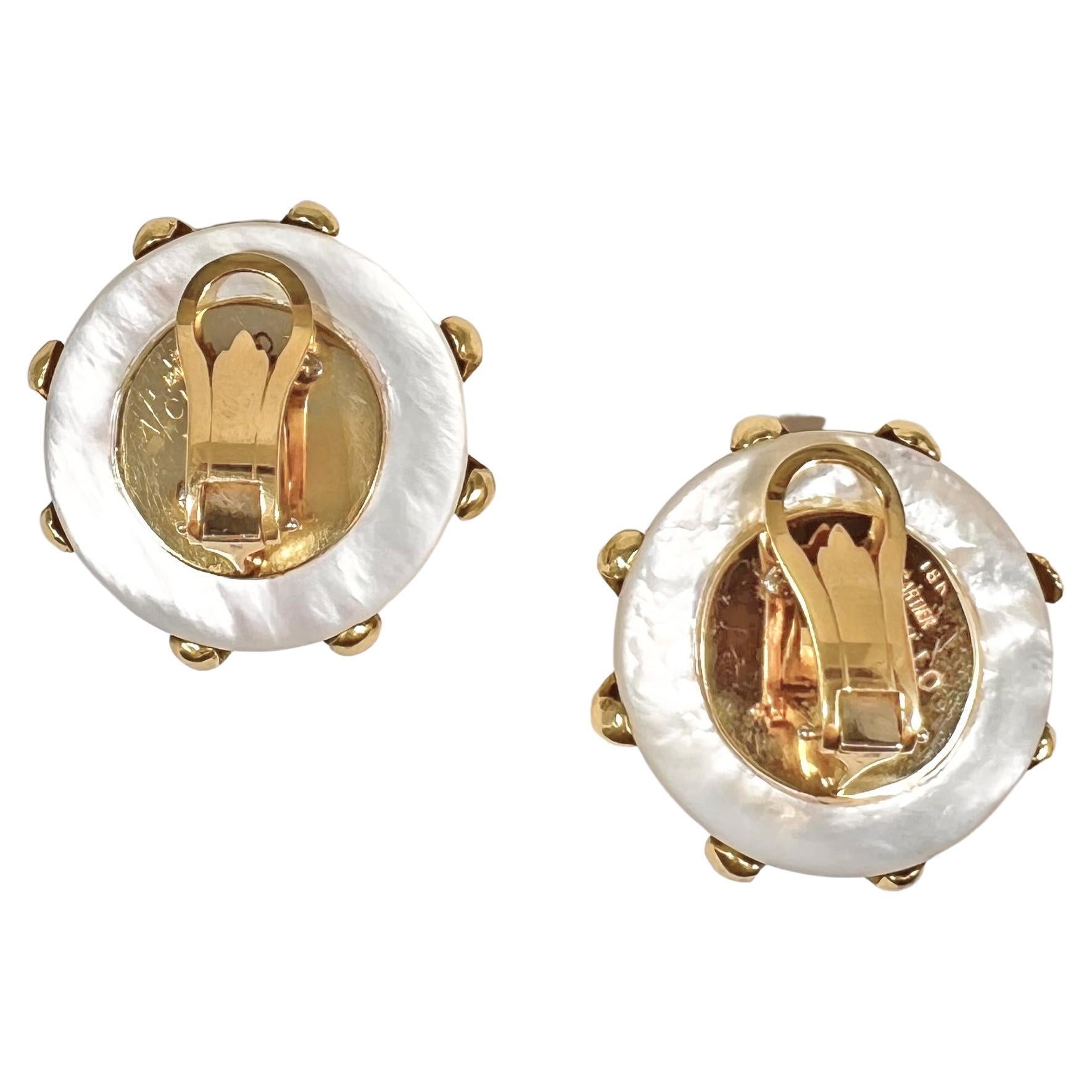 Modern Cartier Aldo Cipullo Gold Mother-of-Pearl Onyx Earrings For Sale