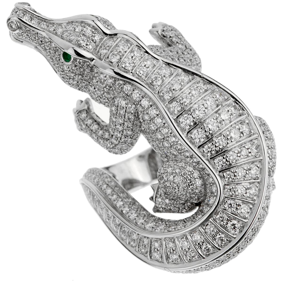 Cartier Alligator Diamond Platinum Cocktail Ring