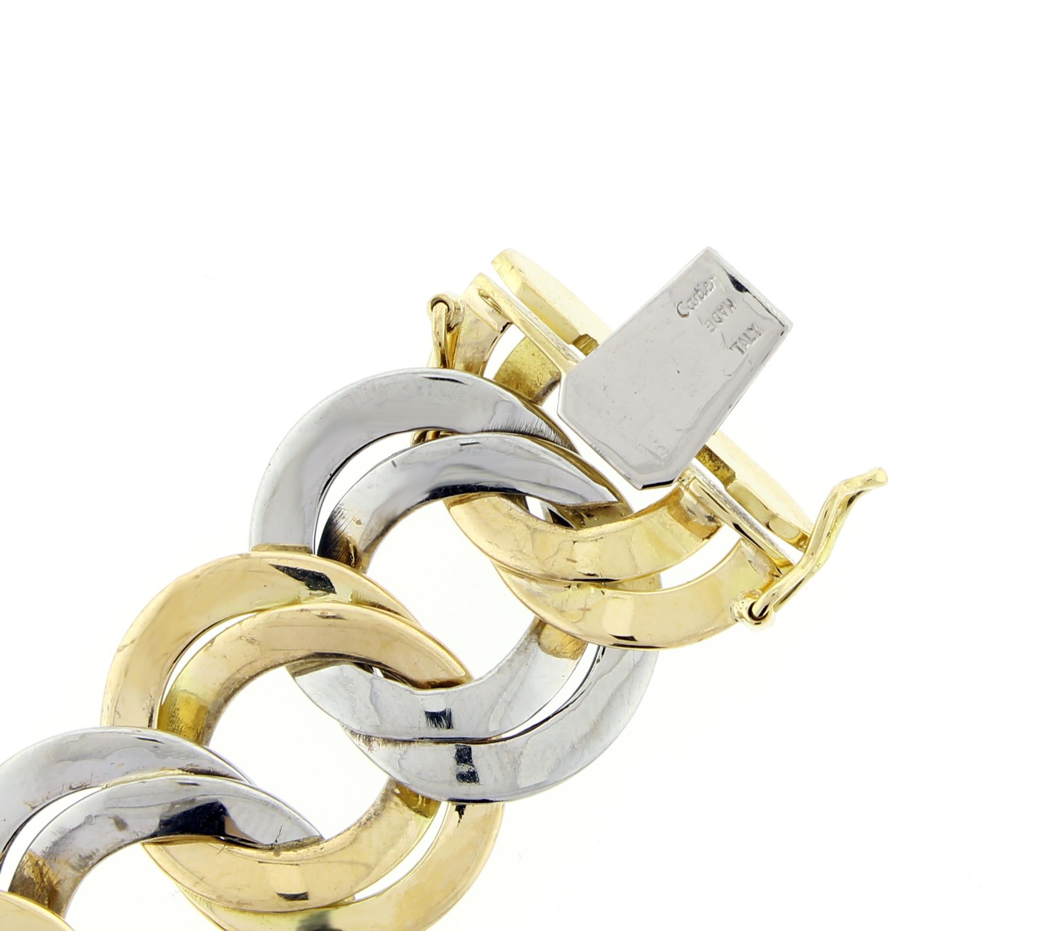Women's or Men's Cartier Alternating White and Gold Link Bracelet