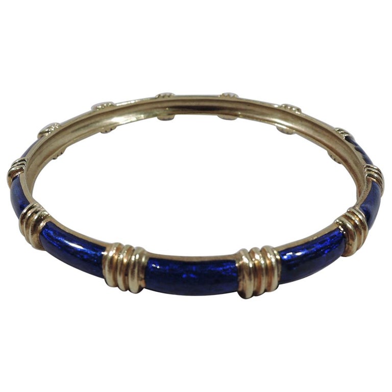 Cartier American 18 Karat Yellow Gold and Blue Enamel Bangle For Sale ...