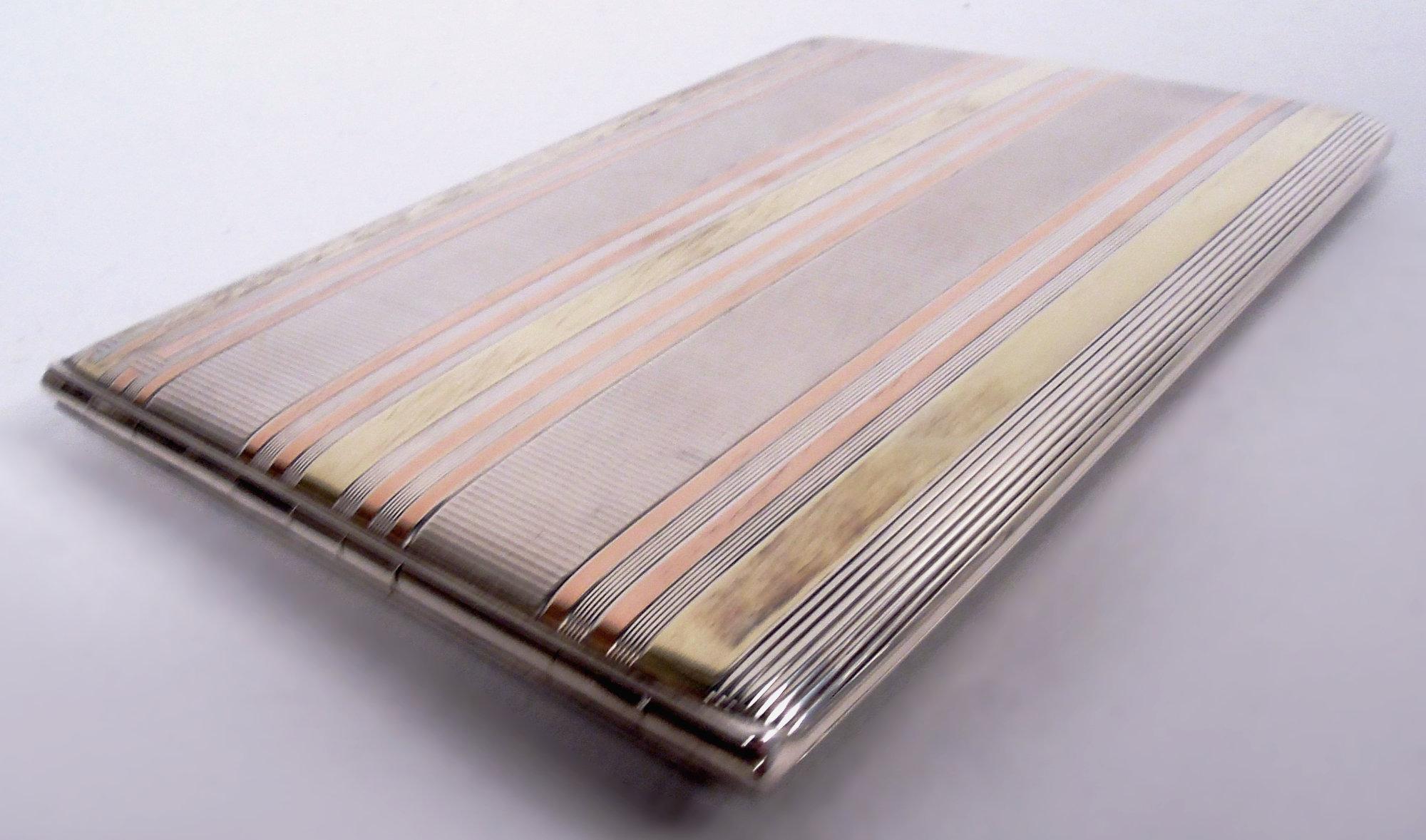 Cartier American Art Deco Sterling Silver & 14k Gold Cigarette Case In Good Condition For Sale In New York, NY