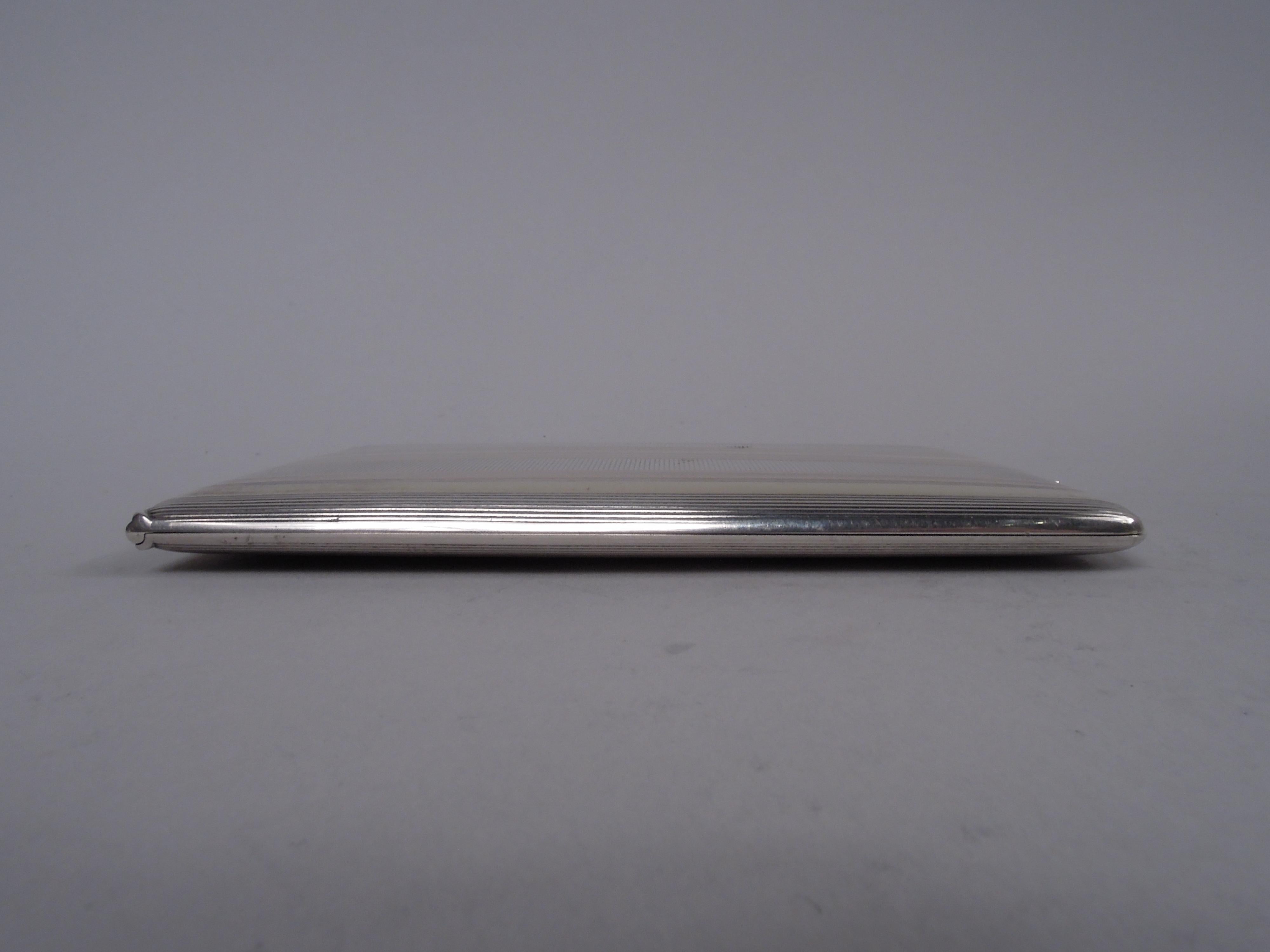 20th Century Cartier American Art Deco Sterling Silver & 14k Gold Cigarette Case For Sale