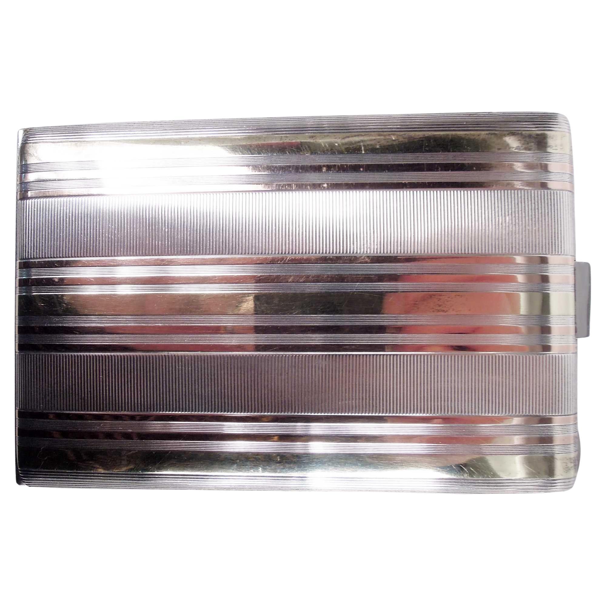 Cartier American Art Deco Sterling Silver & 14k Gold Cigarette Case For Sale