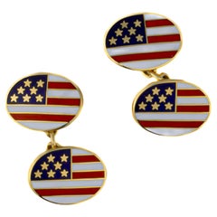 Vintage Cartier American Flag Enamel Cufflinks