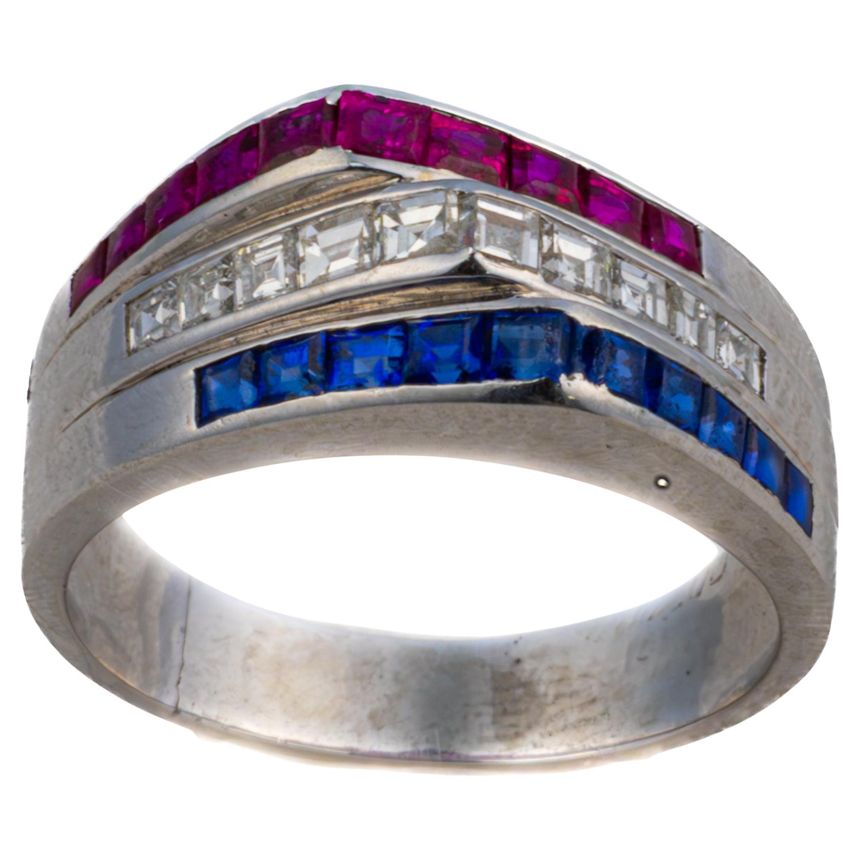 Cartier "Americana" Ruby, Sapphire & Diamond Ring