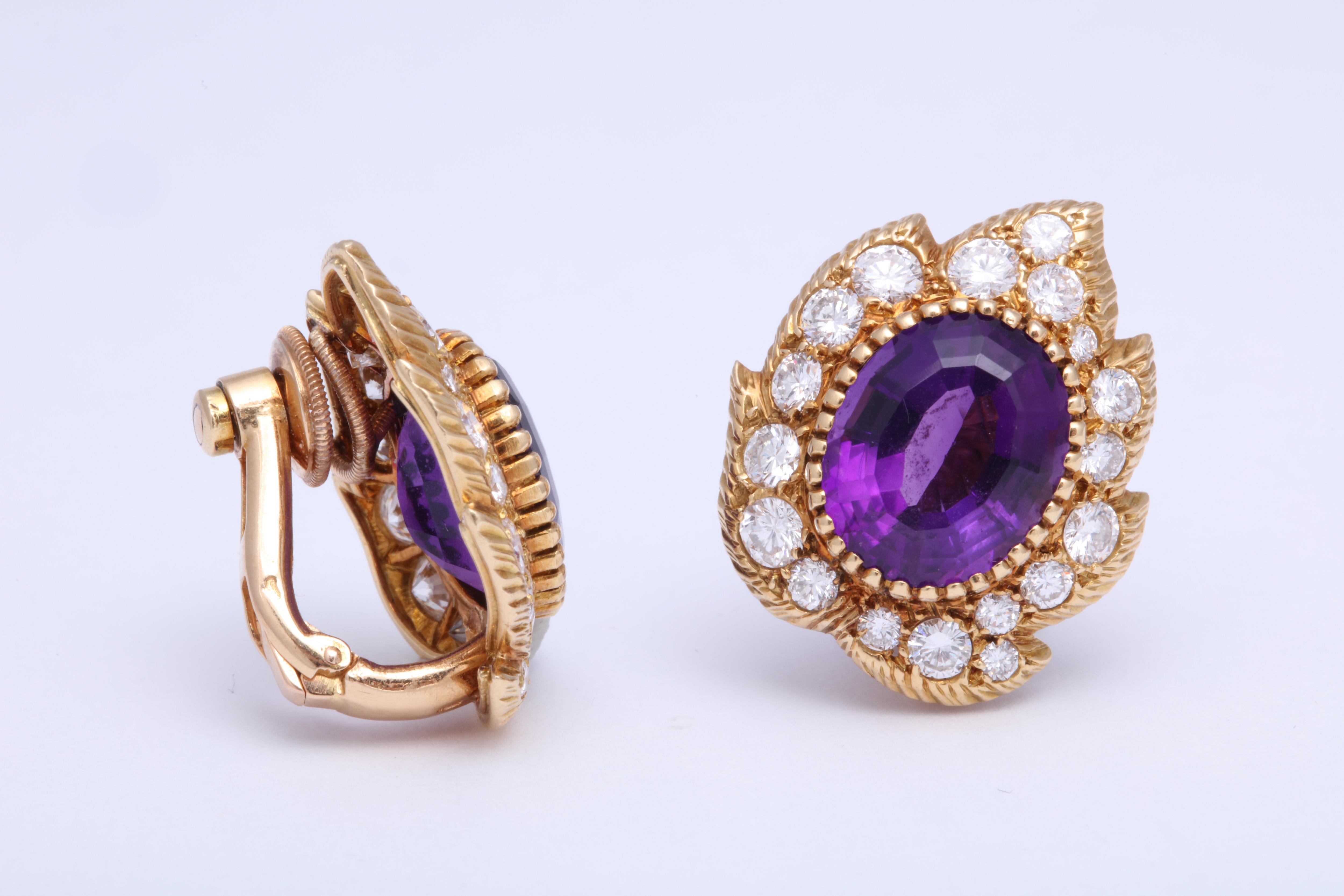 Cartier Paris c. 1960. Amethysts surrounded by diamonds set in yellow gold. 