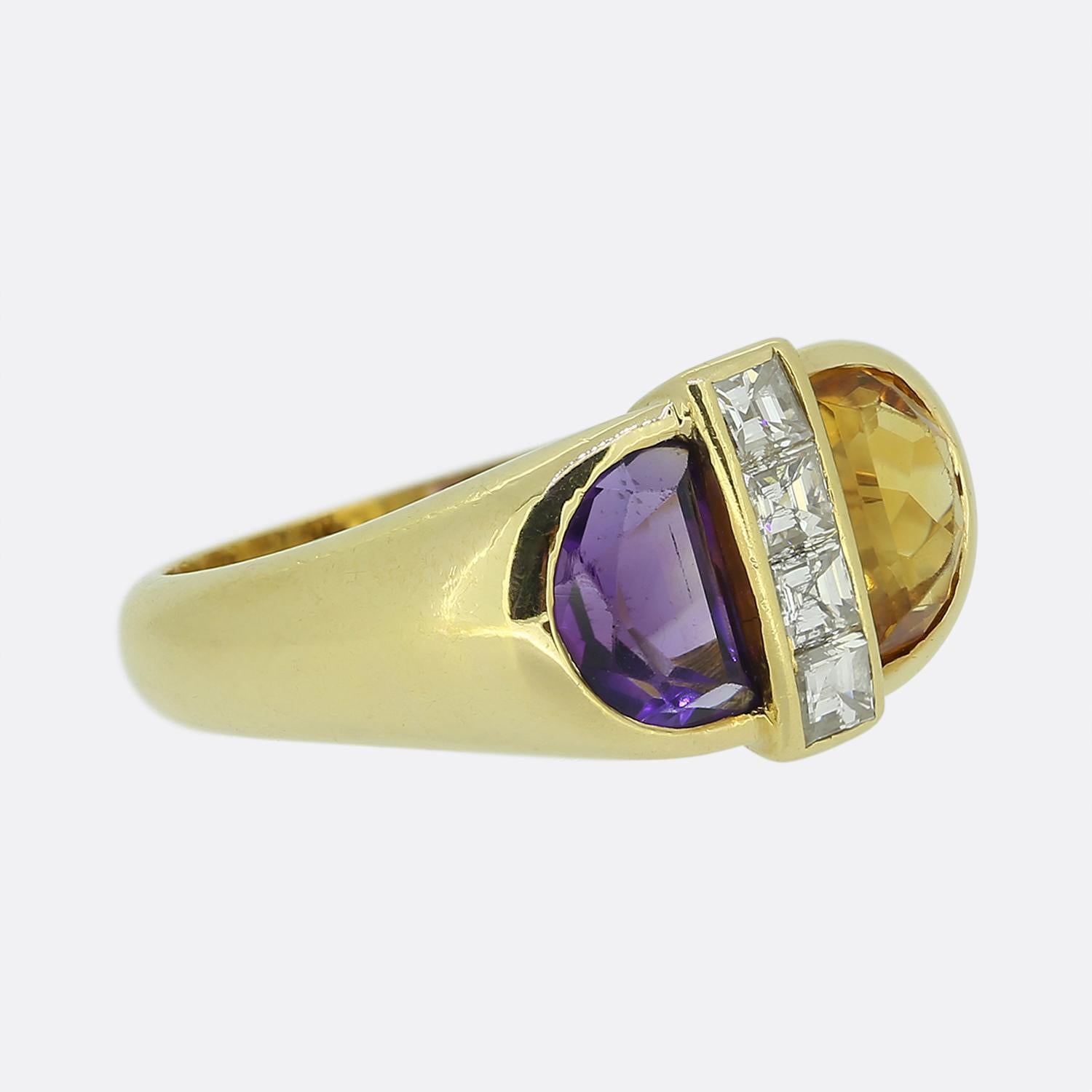 Half Moon Cut Cartier Amethyst Citrine and Diamond Ring For Sale