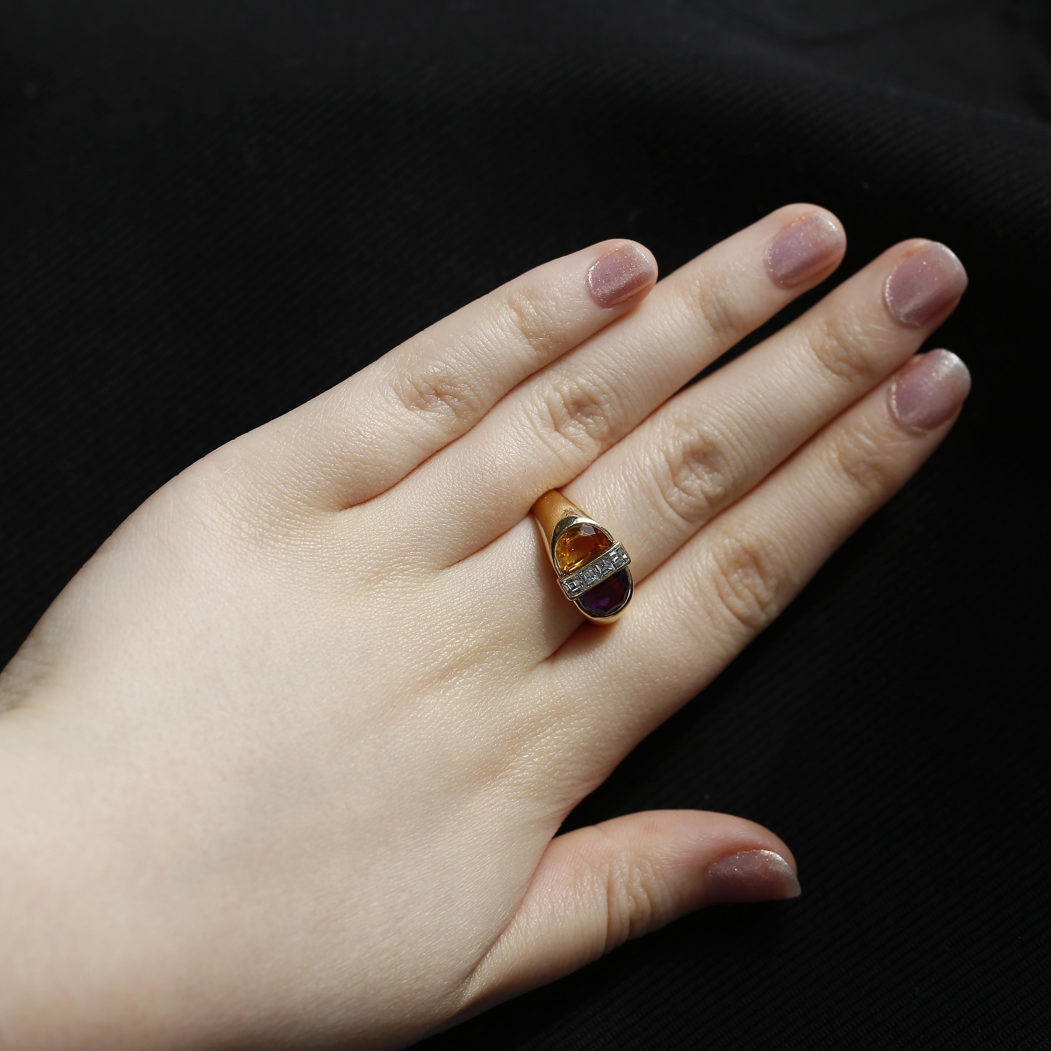 Women's or Men's Cartier Amethyst Citrine and Diamond Ring For Sale