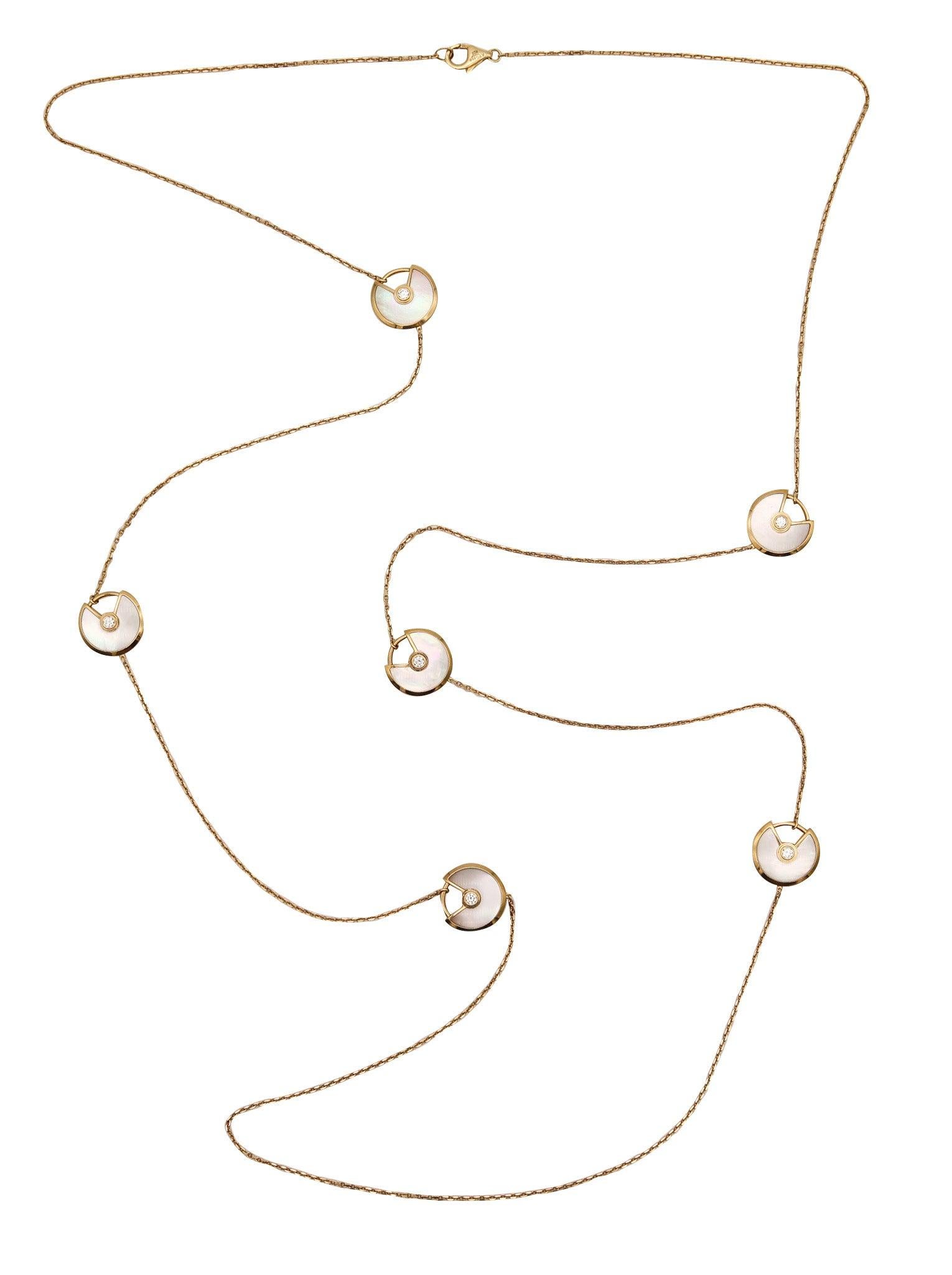 Modern CARTIER Amulet Sautoir Necklace With White Pearls In 18Kt Gold With Diamonds For Sale