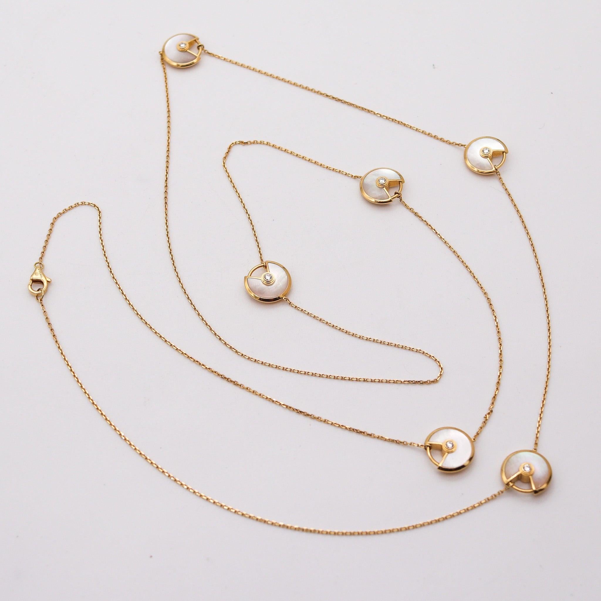 Brilliant Cut CARTIER Amulet Sautoir Necklace With White Pearls In 18Kt Gold With Diamonds For Sale