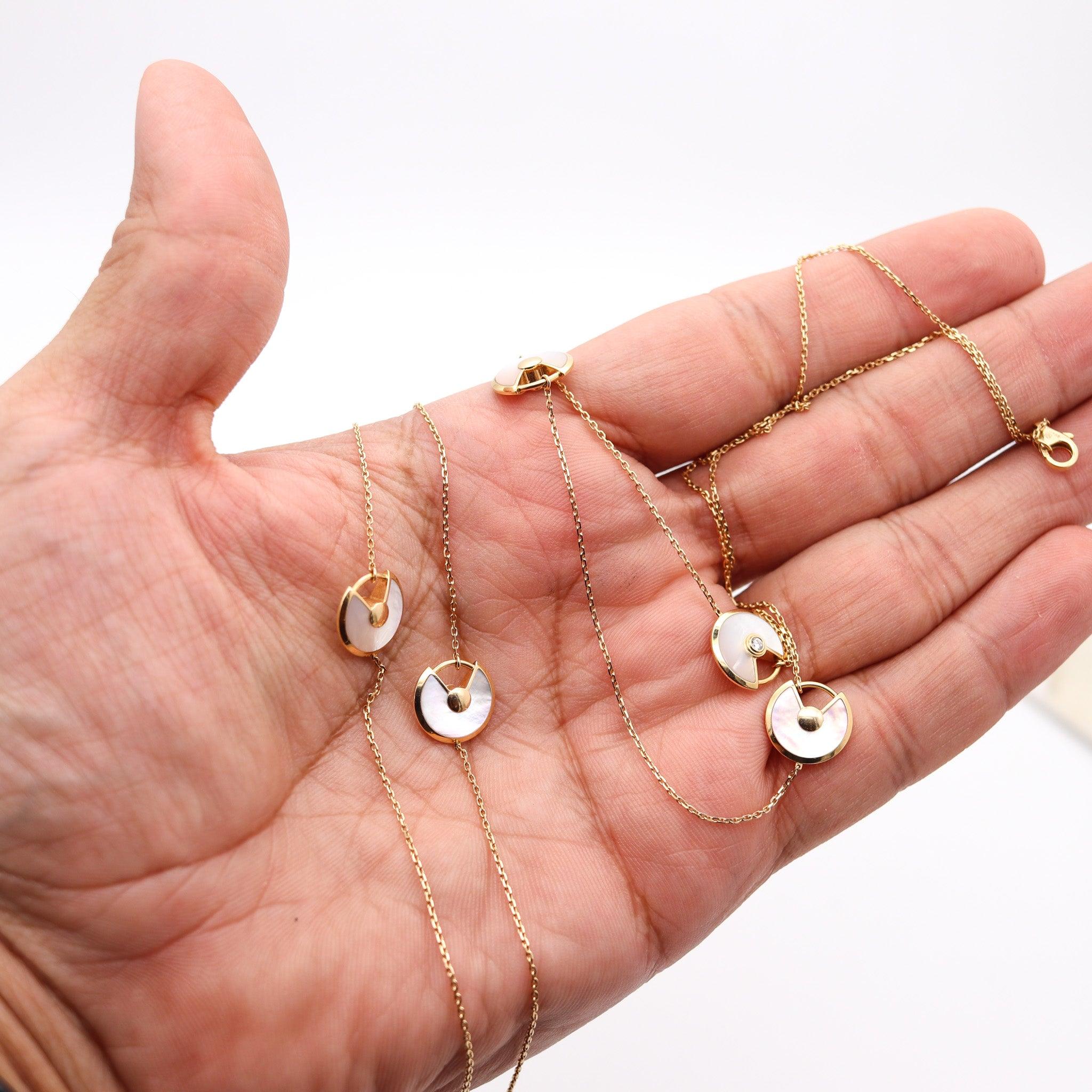 CARTIER Amulet Sautoir Necklace With White Pearls In 18Kt Gold With Diamonds For Sale 2