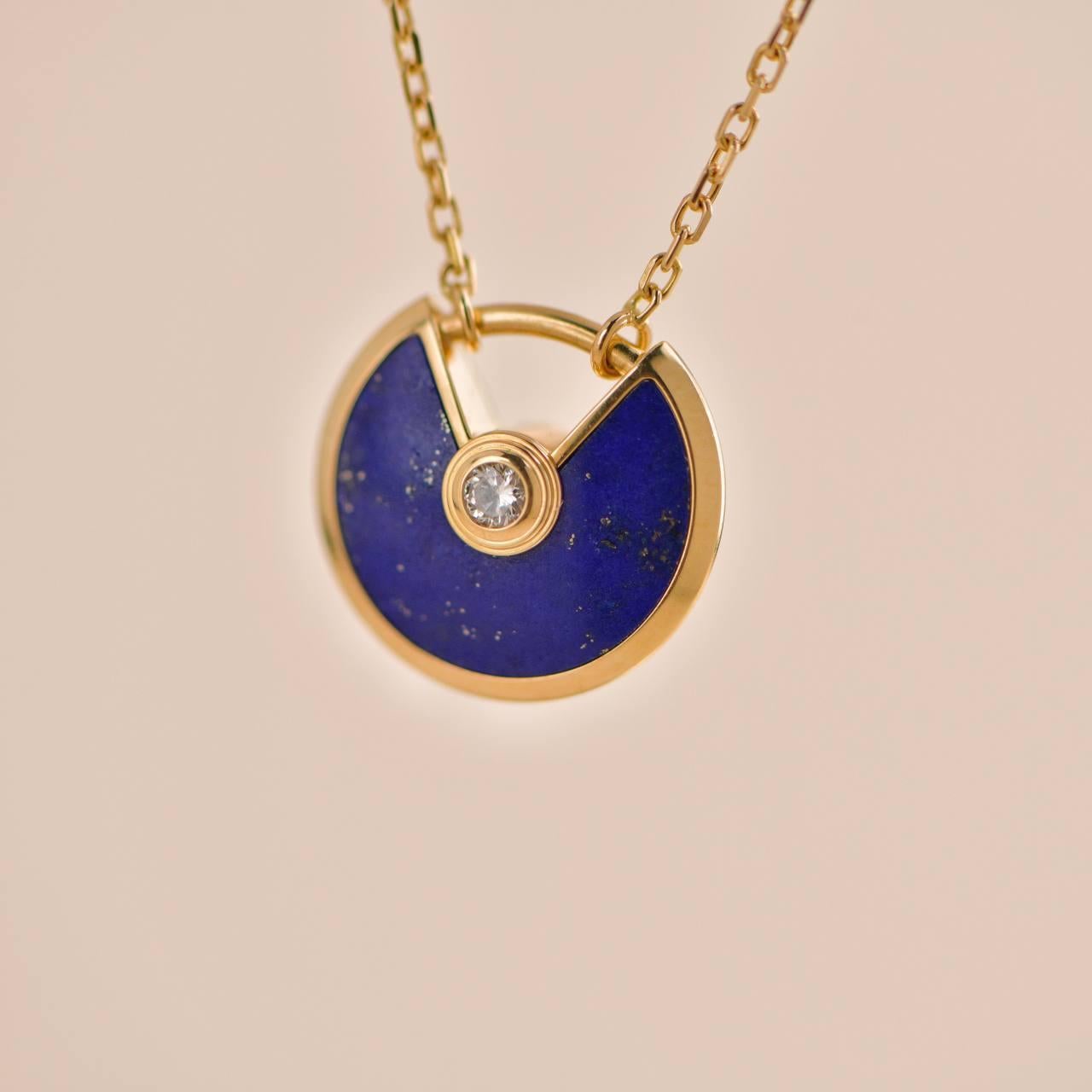 Brilliant Cut Cartier Amulette 18K Yellow Gold Lapis Lazuli Necklace XS Model