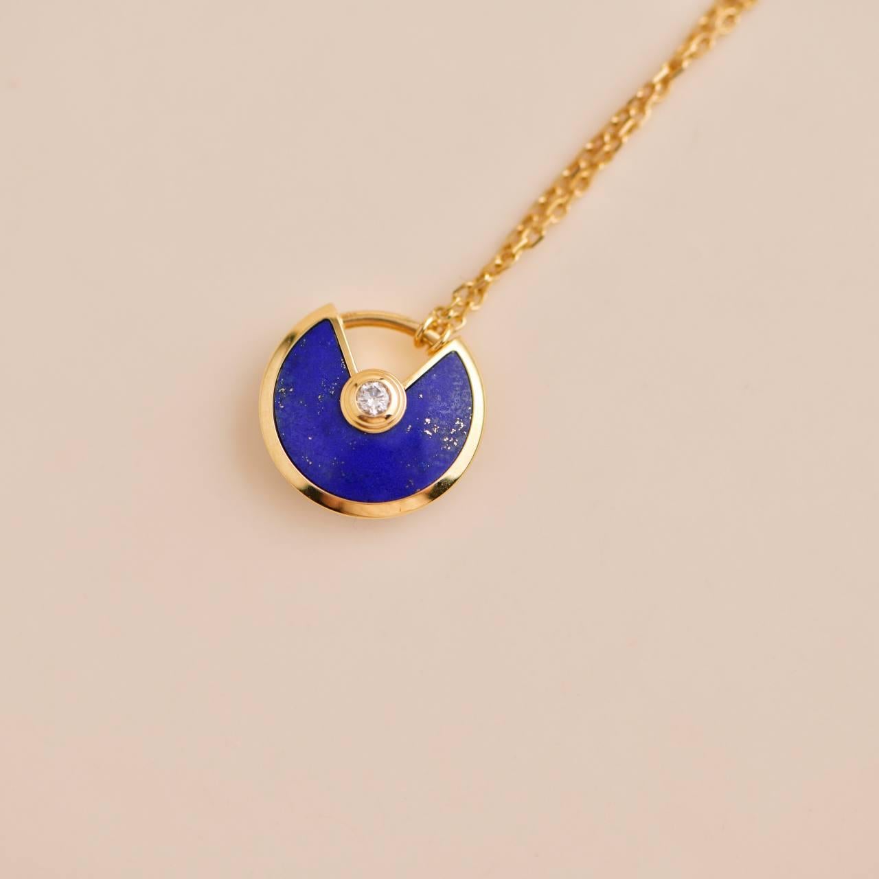 Women's or Men's Cartier Amulette 18K Yellow Gold Lapis Lazuli Necklace XS Model