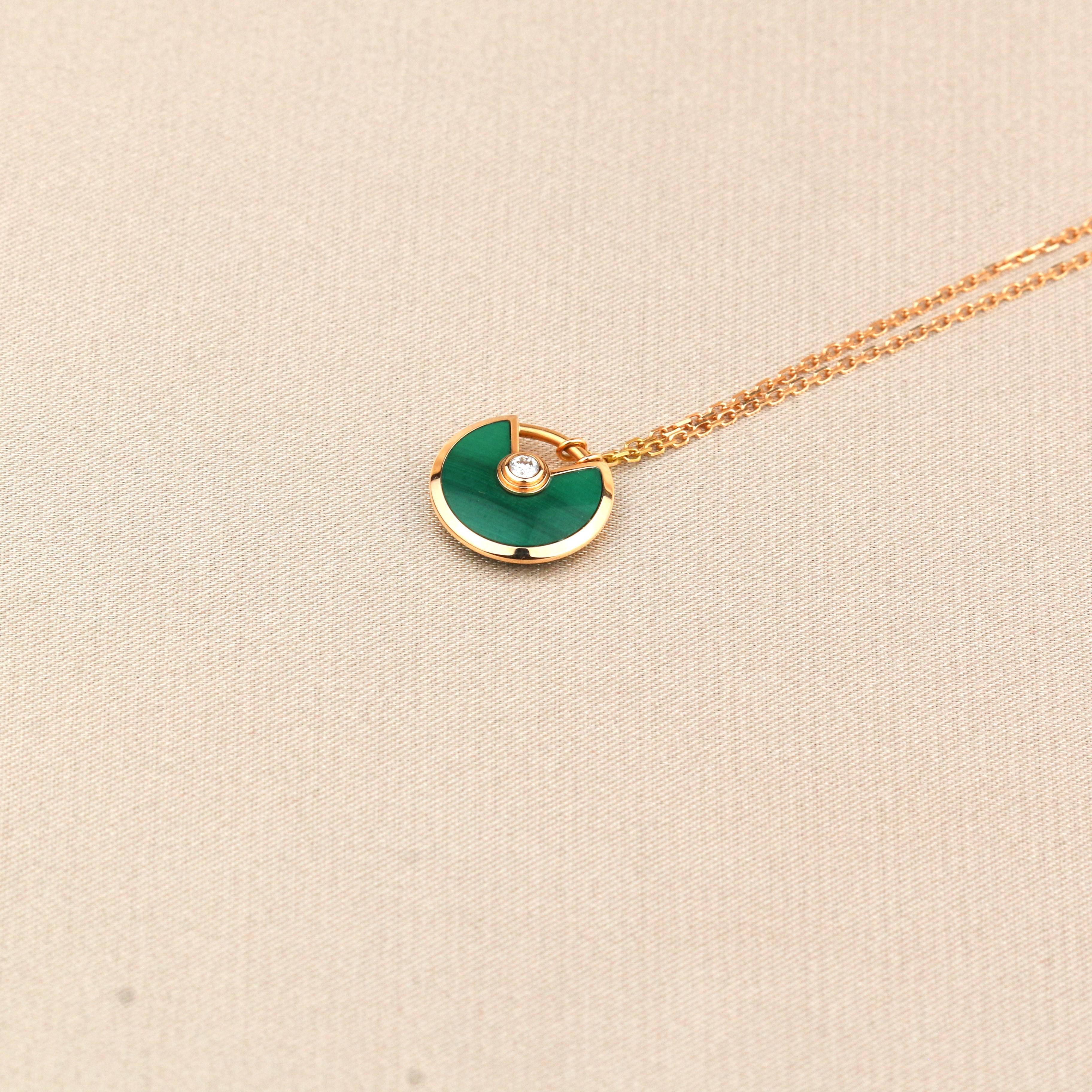 Women's or Men's Cartier Amulette De Cartier 18K Rose Gold Malachite Necklace