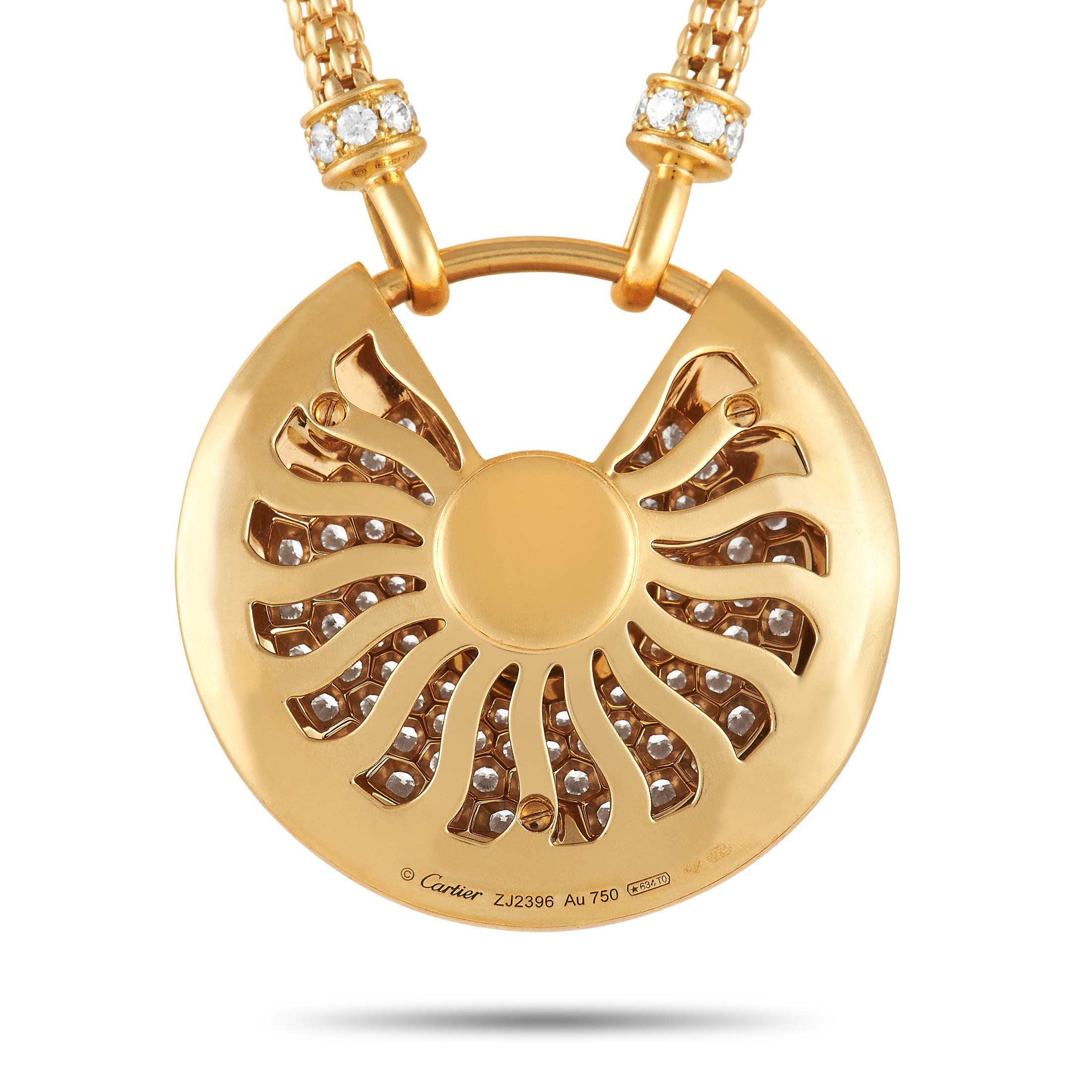Round Cut Cartier Amulette de Cartier 18K Yellow Gold 4.41 Ct Diamond Necklace