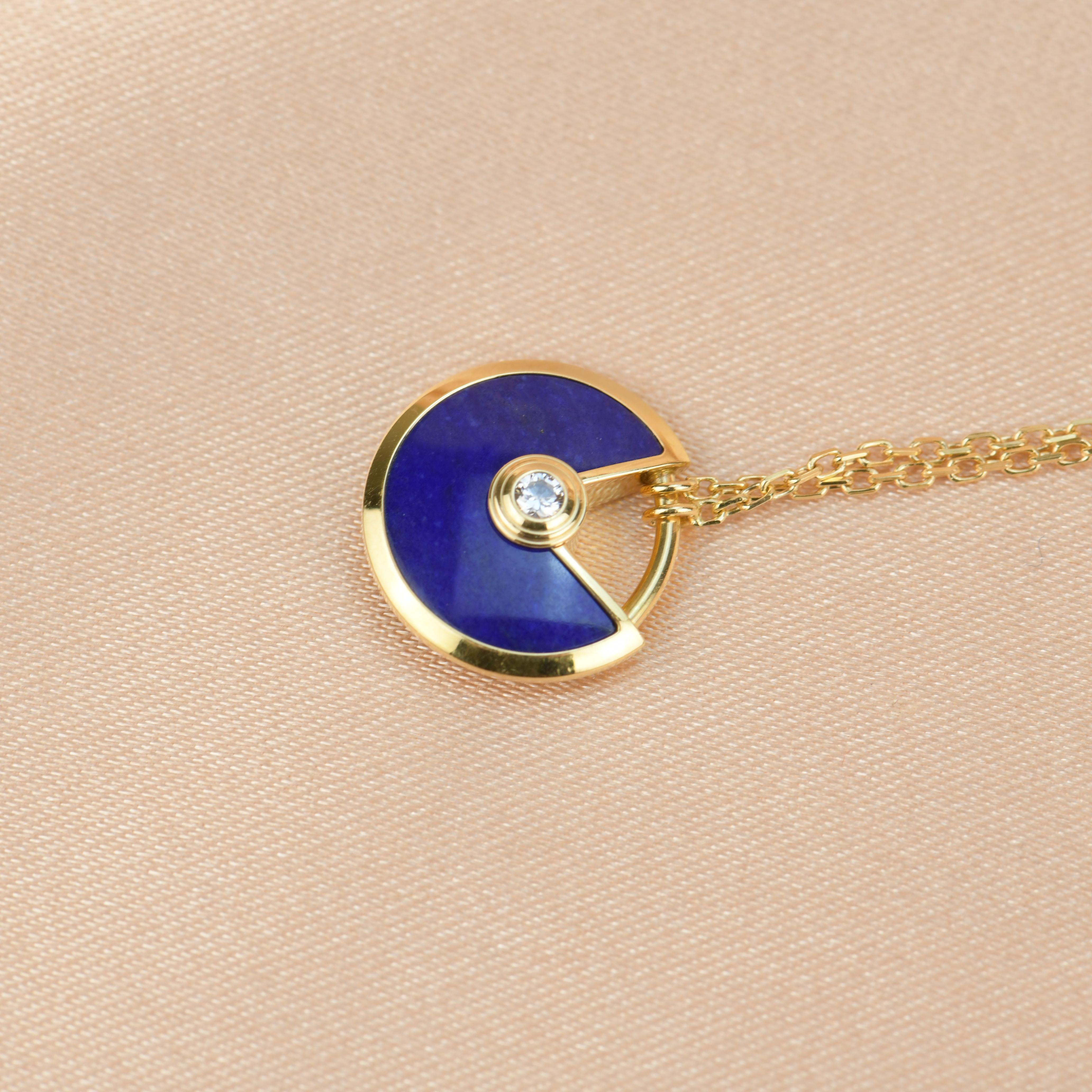 Women's or Men's Cartier Amulette de Cartier 18K Yellow Gold Lapis Lazuli Necklace