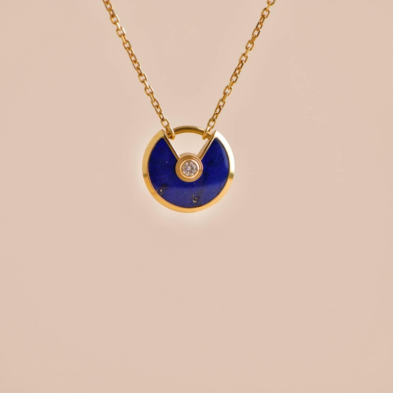 Cartier Amulette De Cartier 18K Yellow Gold Lapis Lazuli Necklace XS Model In Excellent Condition In Banbury, GB
