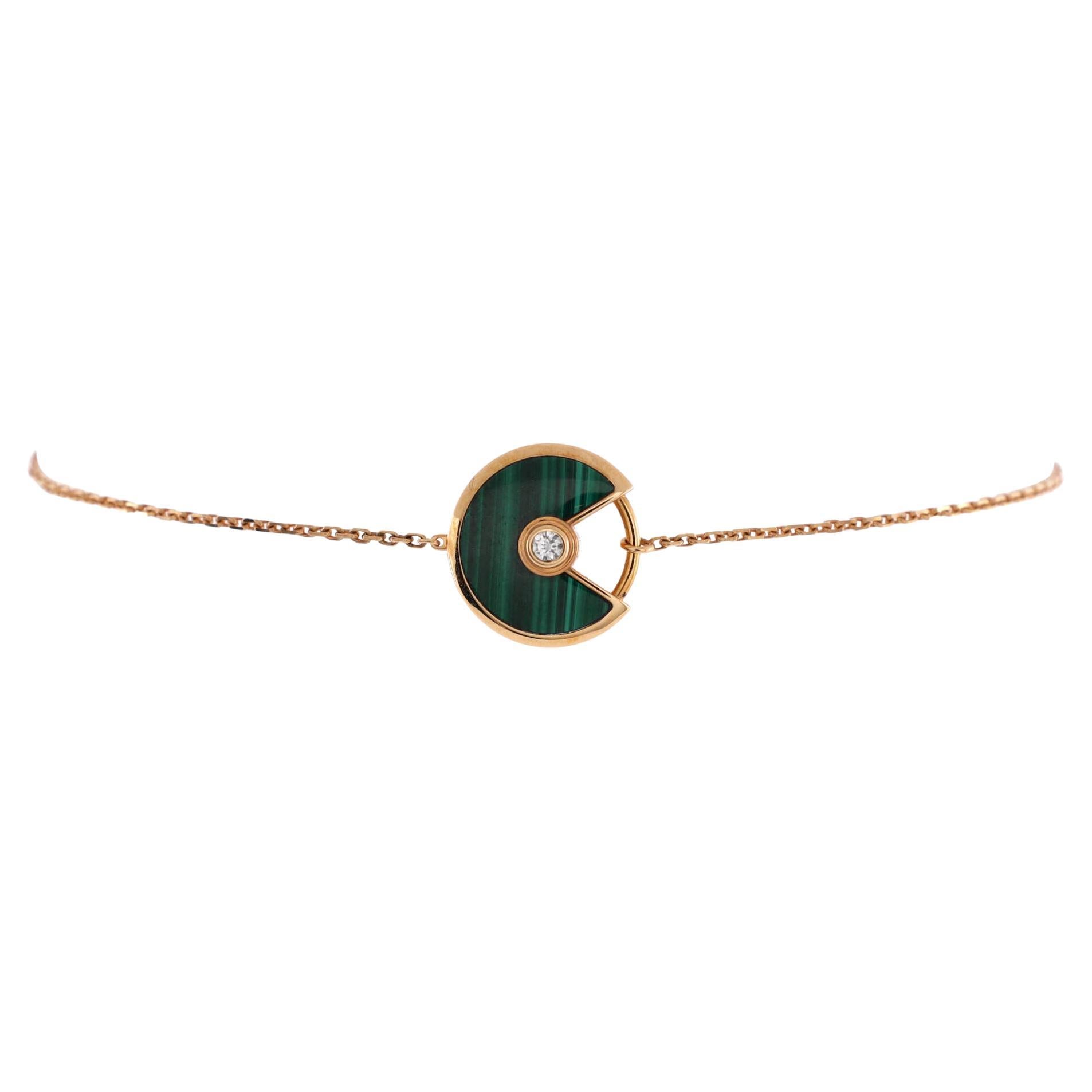 Cartier Amulette De Cartier Bracelet 18k Rose Gold with Diamond and Malachite Xs