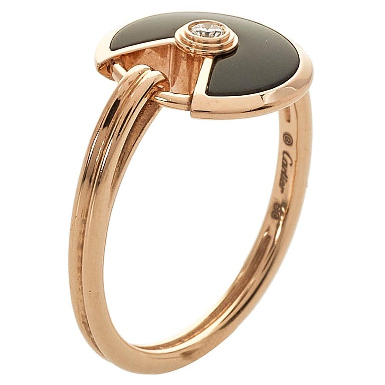 Cartier Amulette de Cartier Diamond Onyx 18K Rose Gold Ring Size 50 at  1stDibs