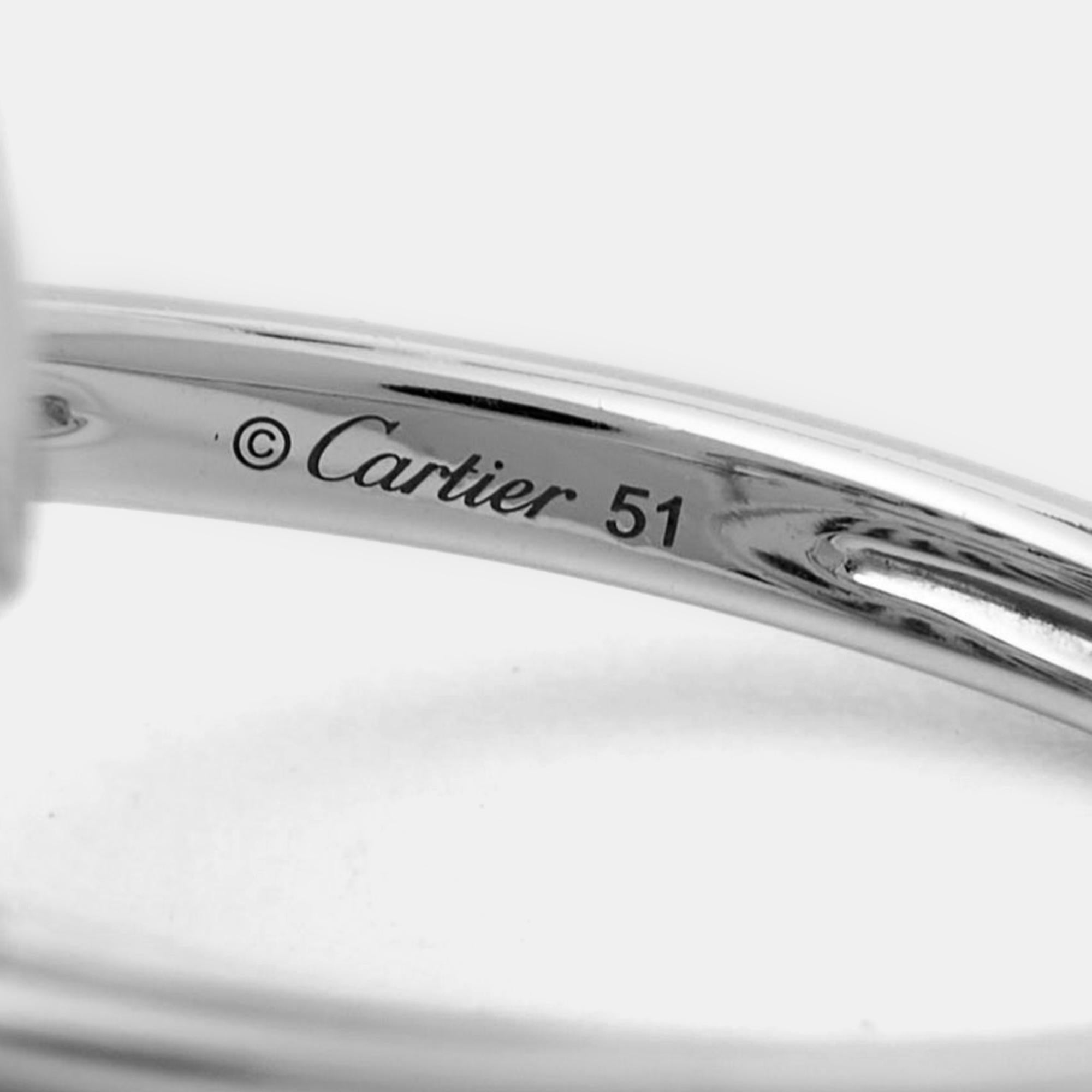 Cartier Amulette De Cartier Diamonds 18k White Gold Small Model Ring Size 51 In Good Condition For Sale In Dubai, Al Qouz 2
