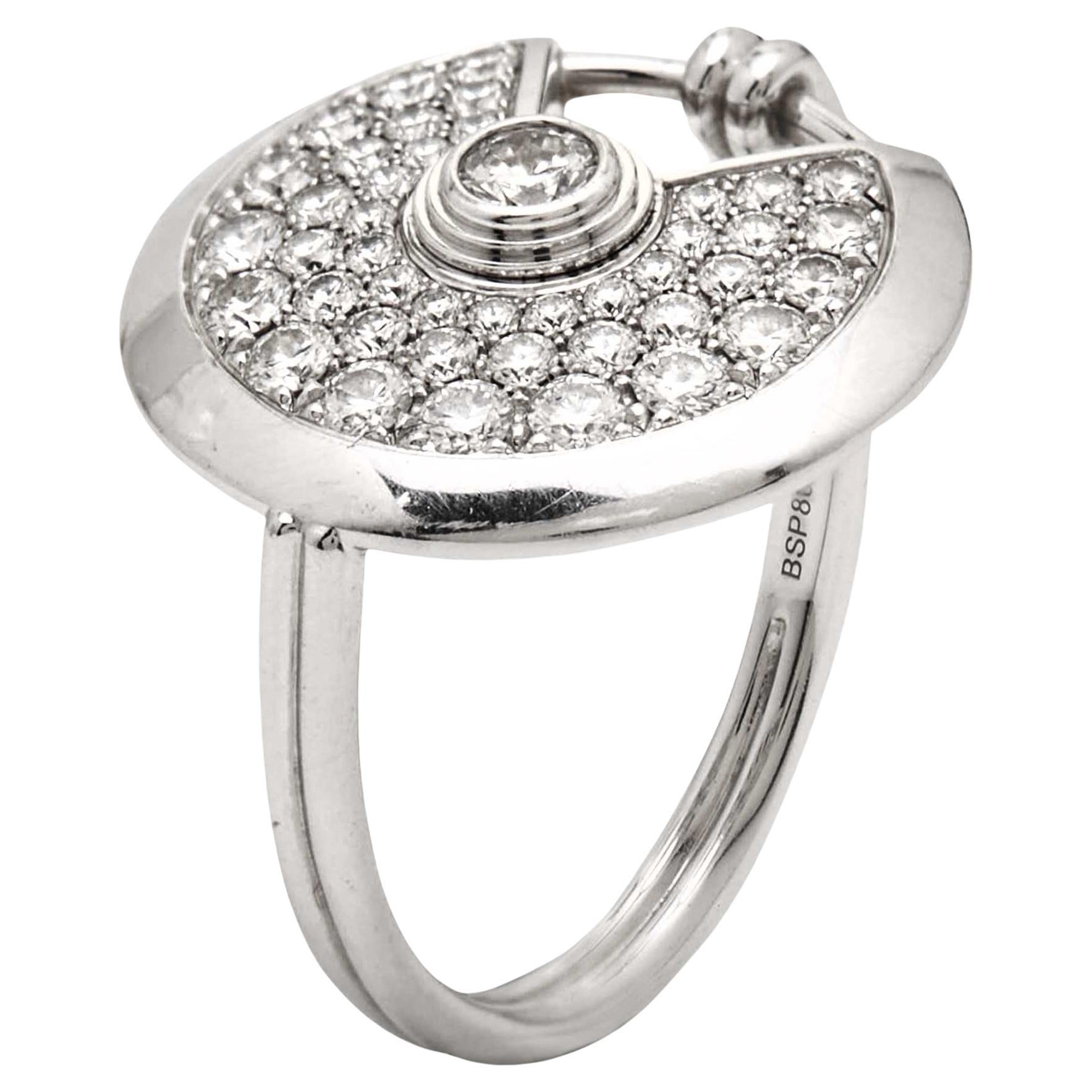 Cartier Amulette De Cartier Diamonds 18k White Gold Small Model Ring Size 51 For Sale