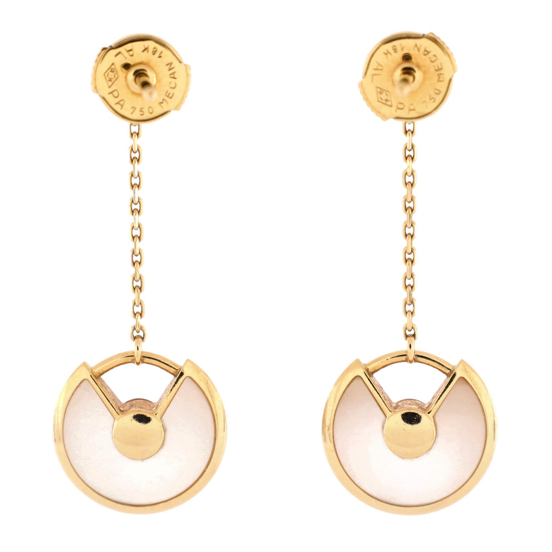 Women's or Men's Cartier Amulette De Cartier Drop Dangle Earrings 18k Yellow Gold with Mother