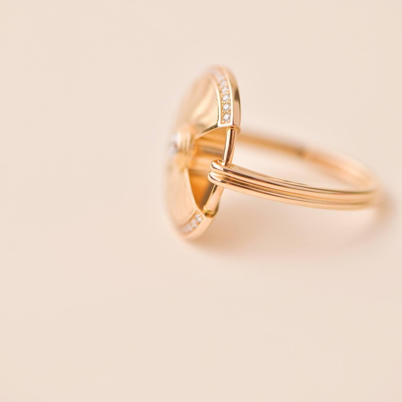 Cartier Amulette de Cartier Guilloché Diamond 18K Rose Gold Ring Size 53 1