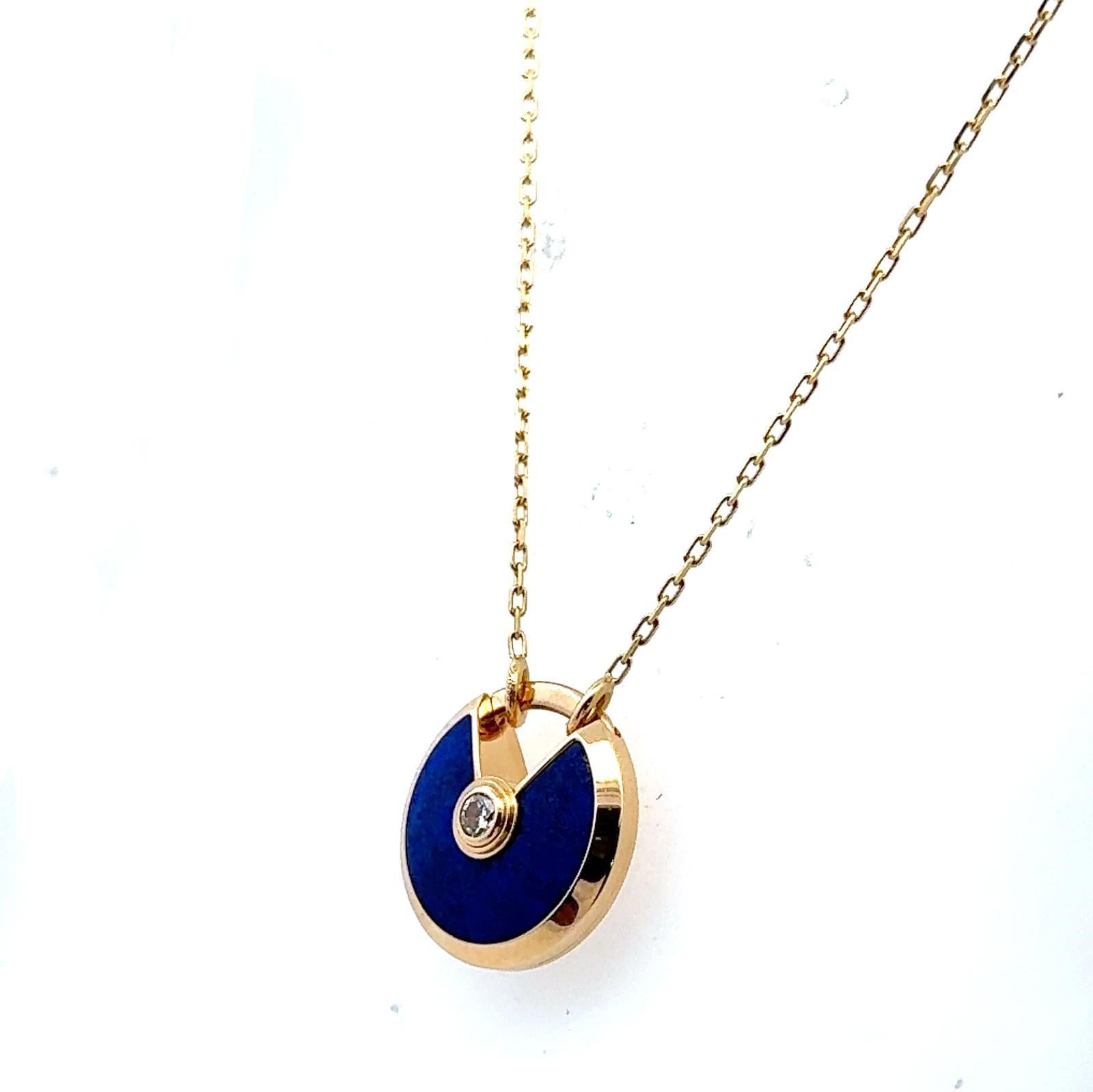 Modern Cartier Amulette De Cartier Lapis Lazuli 18KYG Pendant Necklace with Papers