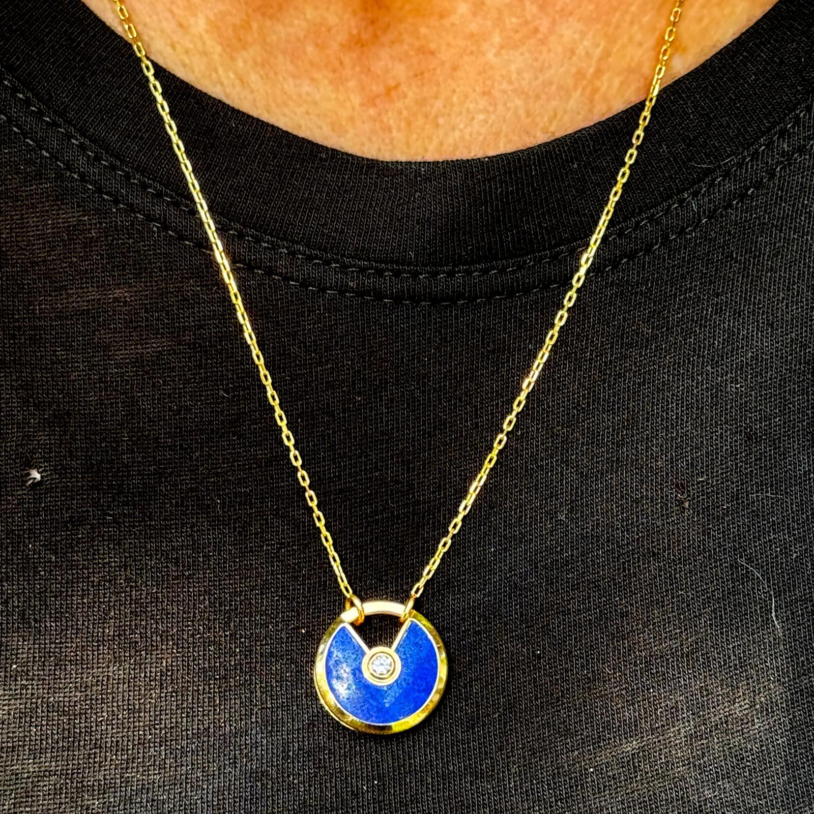 Round Cut Cartier Amulette De Cartier Lapis Lazuli 18KYG Pendant Necklace with Papers