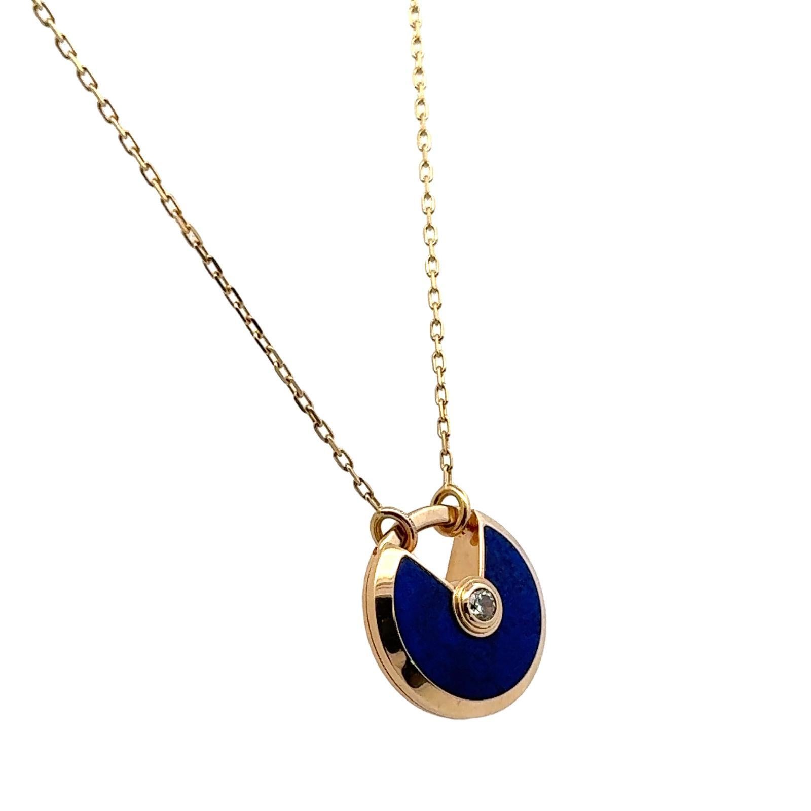 Cartier Amulette De Cartier Lapis Lazuli 18KYG Pendant Necklace with Papers In Excellent Condition In Boca Raton, FL